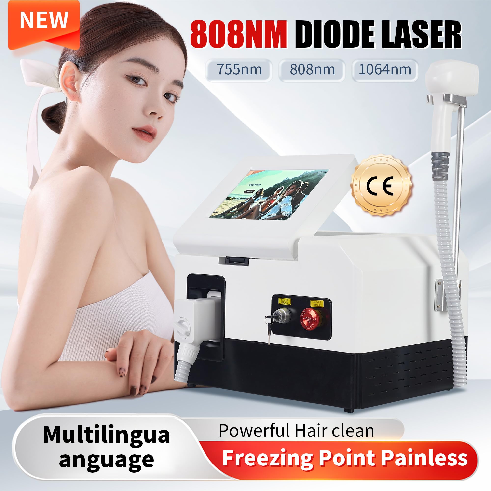 Epilatore Laser Professionale (755/808/1064nm) per Viso e Corpo - Depilazione Permanente Sicura per Uomini e Donne, Pelli Chiare e Scure con Raffreddamento a Ghiaccio, In bianco e nero