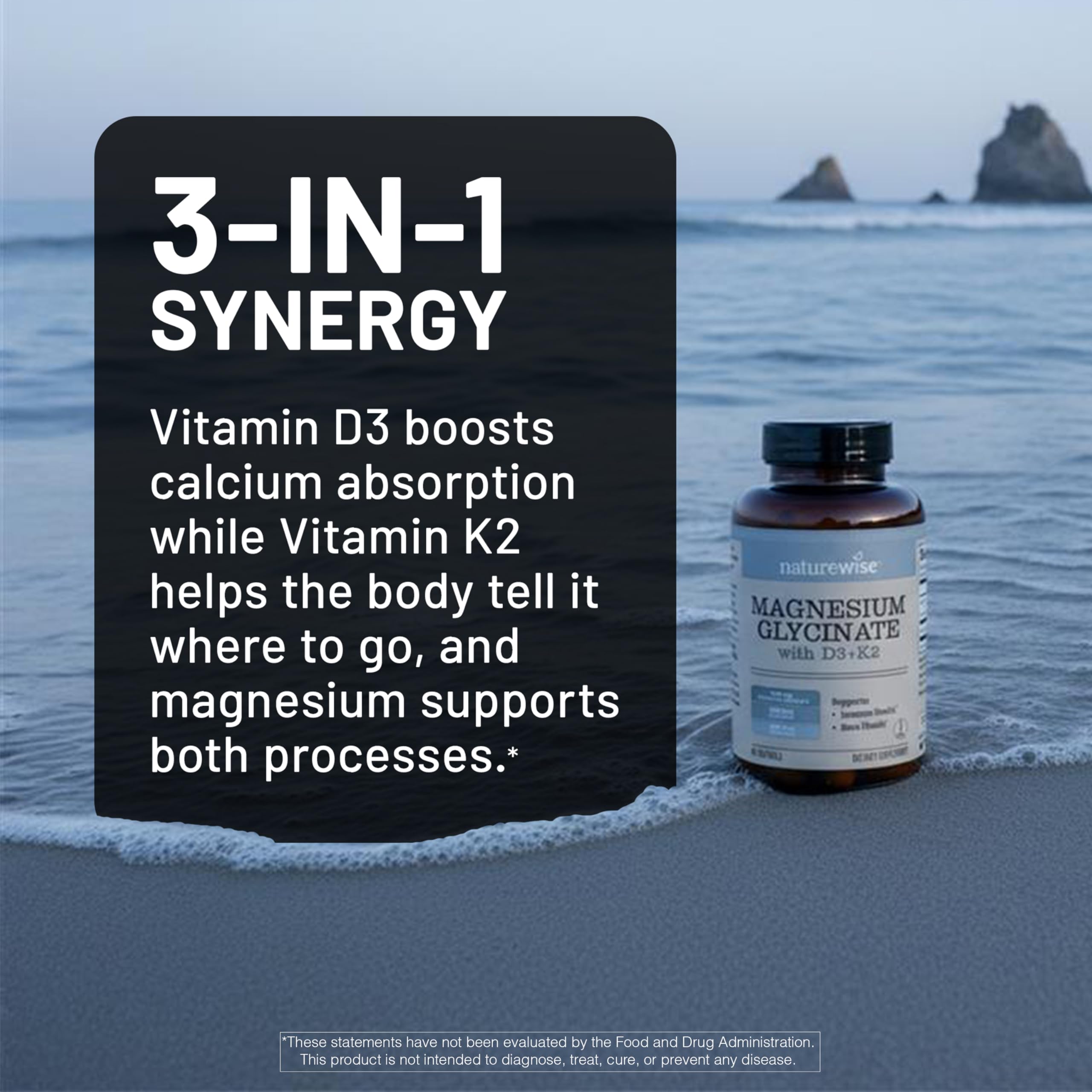 NatureWise Magnesium Glycinate 550mg + High-Dose 10000 IU Vitamin D3 K2 100 mcg - D3 K2 Magnesium Supplement - Chelated for High Absorption - Bone Support - Non-GMO, USA Manufactured - [30-Day Supply] — Amazon image 5