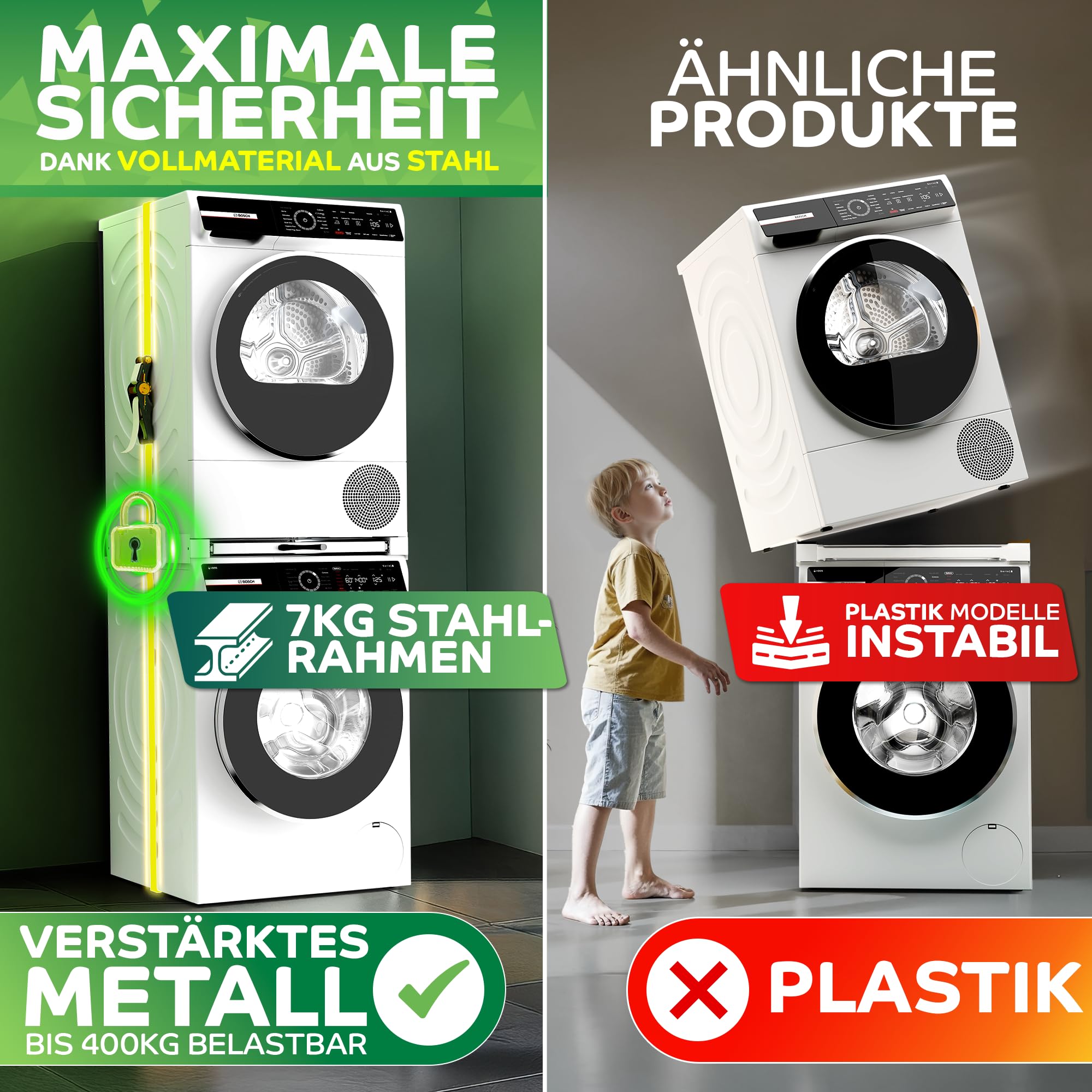 NEU Tretmann Universal Zwischenbaurahmen SET -extra Stabil [StützStrebe] mit Ablage Waschturm Verbindungsrahmen, Verbindung Alternative zu Waschmaschine Trockner Schrank, stacking kit, washtower