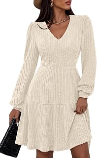 Womens Sweater Dress 2025 Fall Long Sleeve V Neck A Line Fit and Flare Ribbed Short Dresses Knit Outfits Pockets