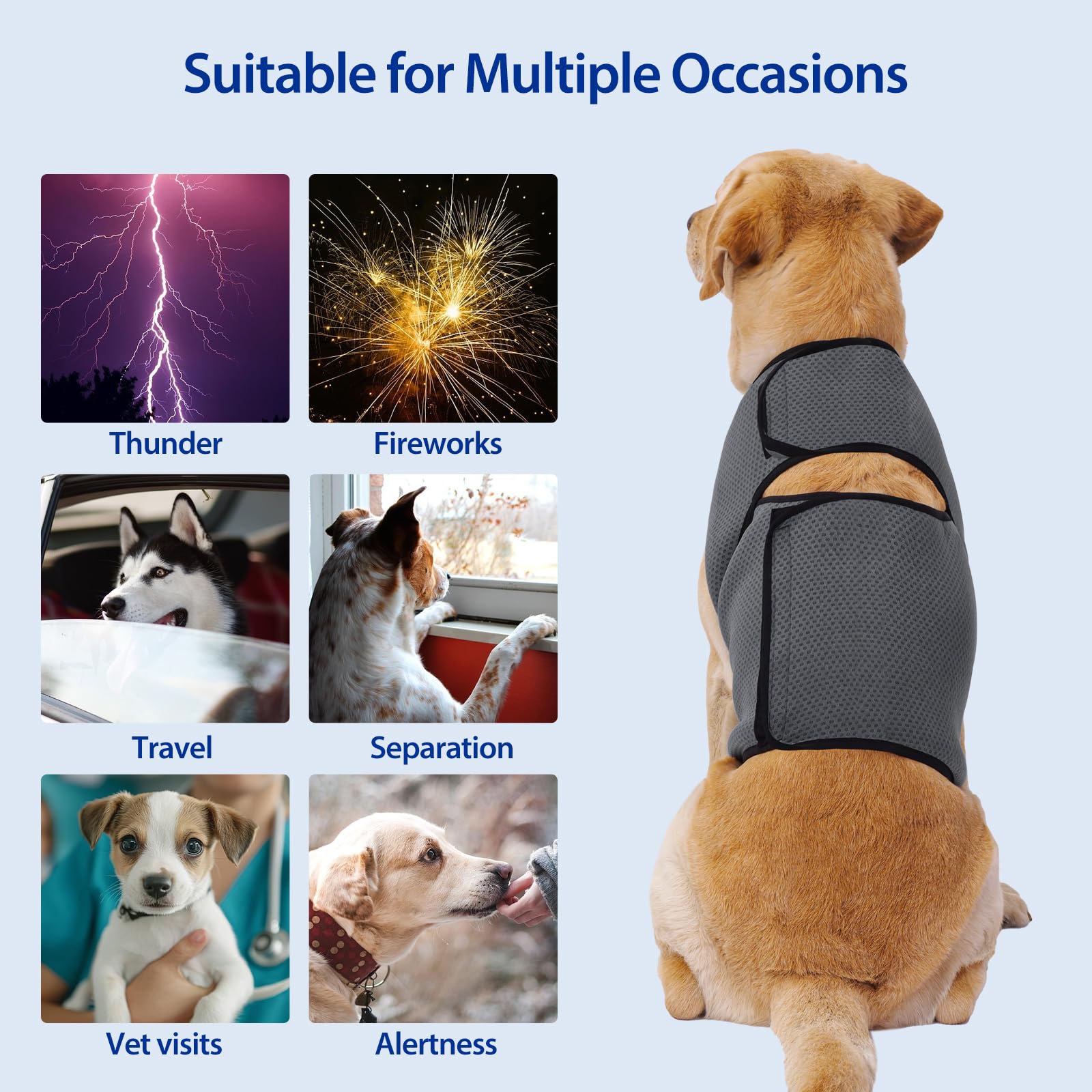 LIANZIMAU Cappotto Anti Ansia Cane-Calmante Gilet Antiansia Cani per Tuoni Fuochi e Separazione，Collo regolabile addome avvolgimento leggero giacca ansiolitica per Taglia Piccola, Media, Grande cani