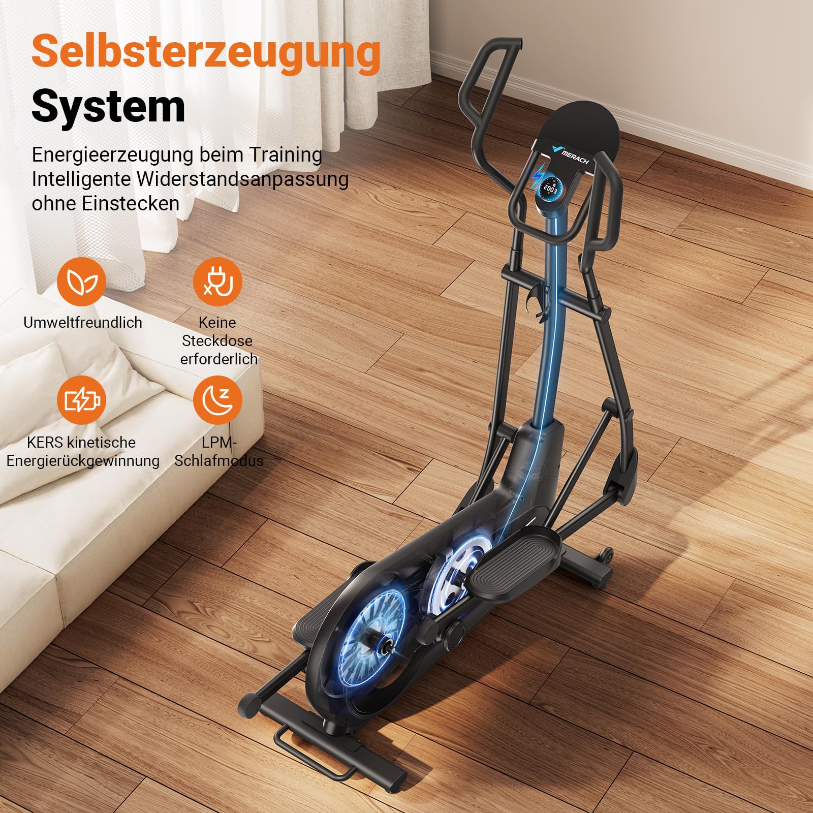 MERACH Crosstrainer für Zuhause mit 47 cm Schrittlänge, Ultraleise Ellipsentrainer mit Magnetwiderstand, 8-16 Widerstandsstufen, für Effektives Ausdauertraining, Mit Eigener App, Belastbar Bis 180 KG