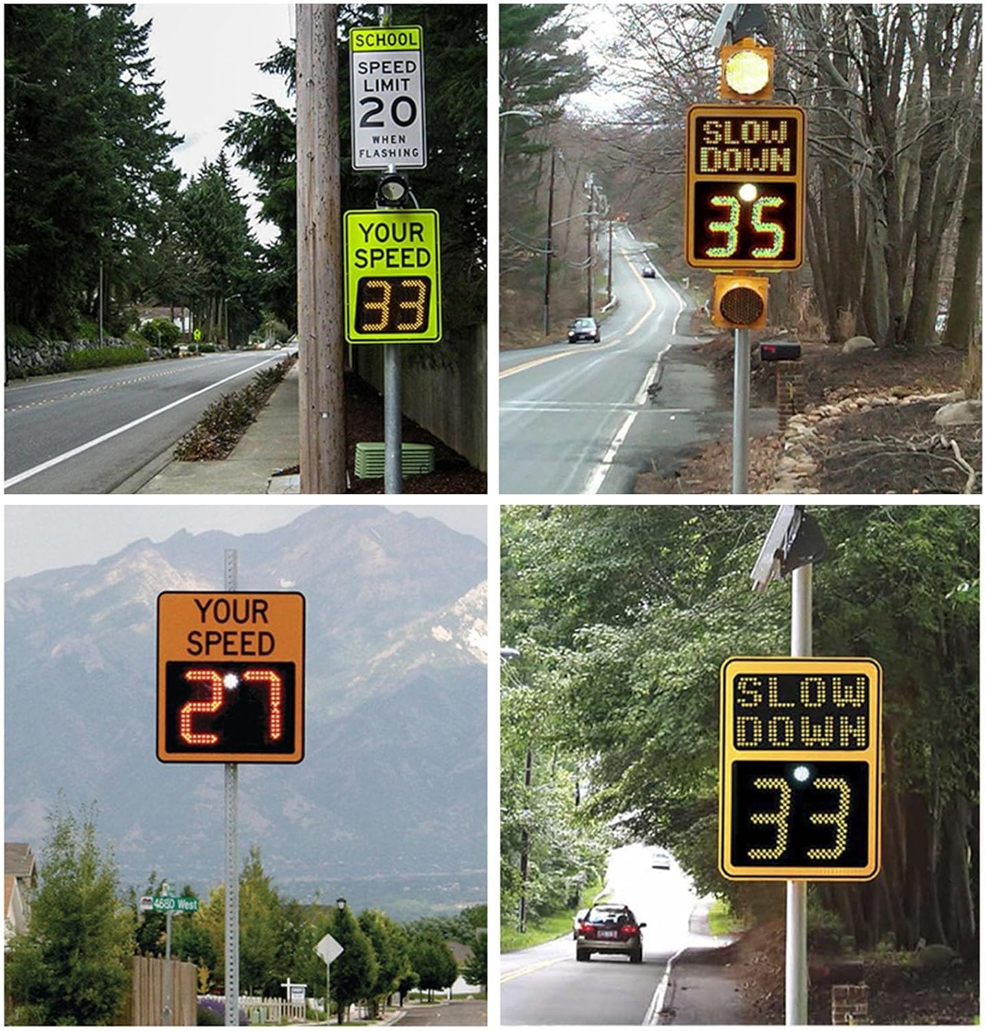 LED Solar Radar Speed Sign - High Brightness Traffic Feedback Sign, IP65 Waterproof Speed Meter for Road Safety, Complete Accessories Included (20"x27")
