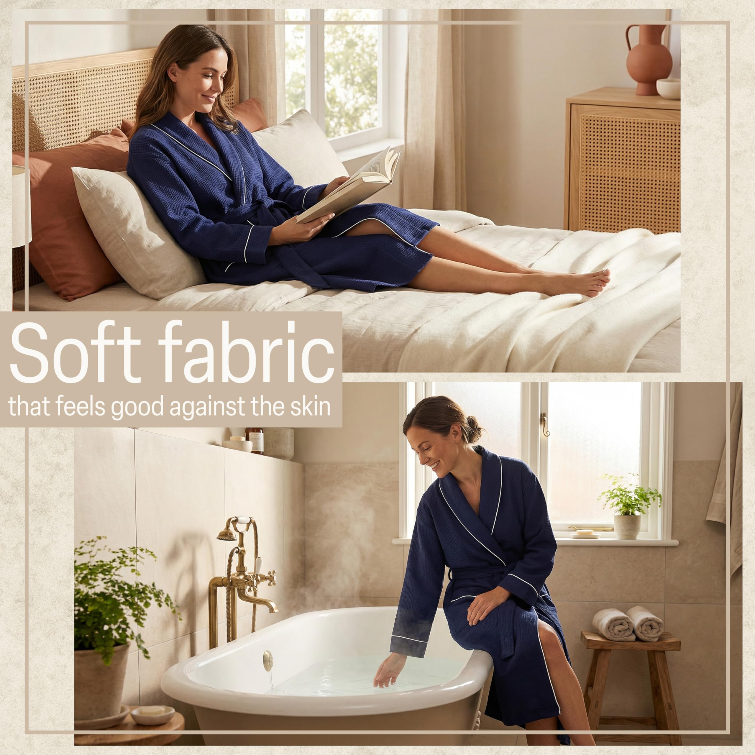 Get Trend Accappatoio da Donna S–2XL, Accappatoio in Cotone per Adolescenti in Piqué a Nido d'Ape, Accappatoio da Sauna Leggero con Cintura e Tasche, Regali per Donne