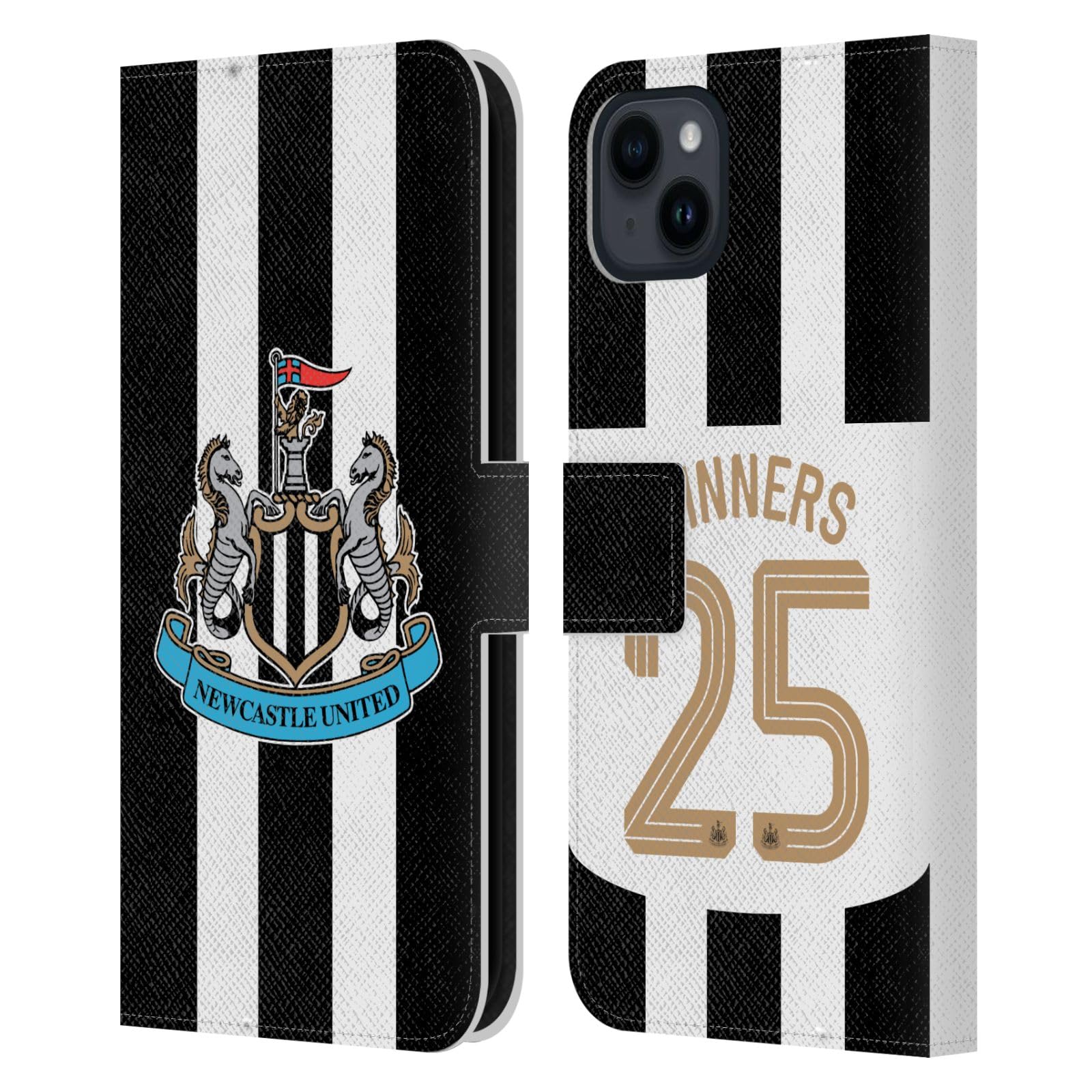 Head Case Designs Officially Licensed Newcastle United Football Club Home Kit 2025 Cup Winners Leather Wallet Case Compatible With Apple iPhone 15 Plus