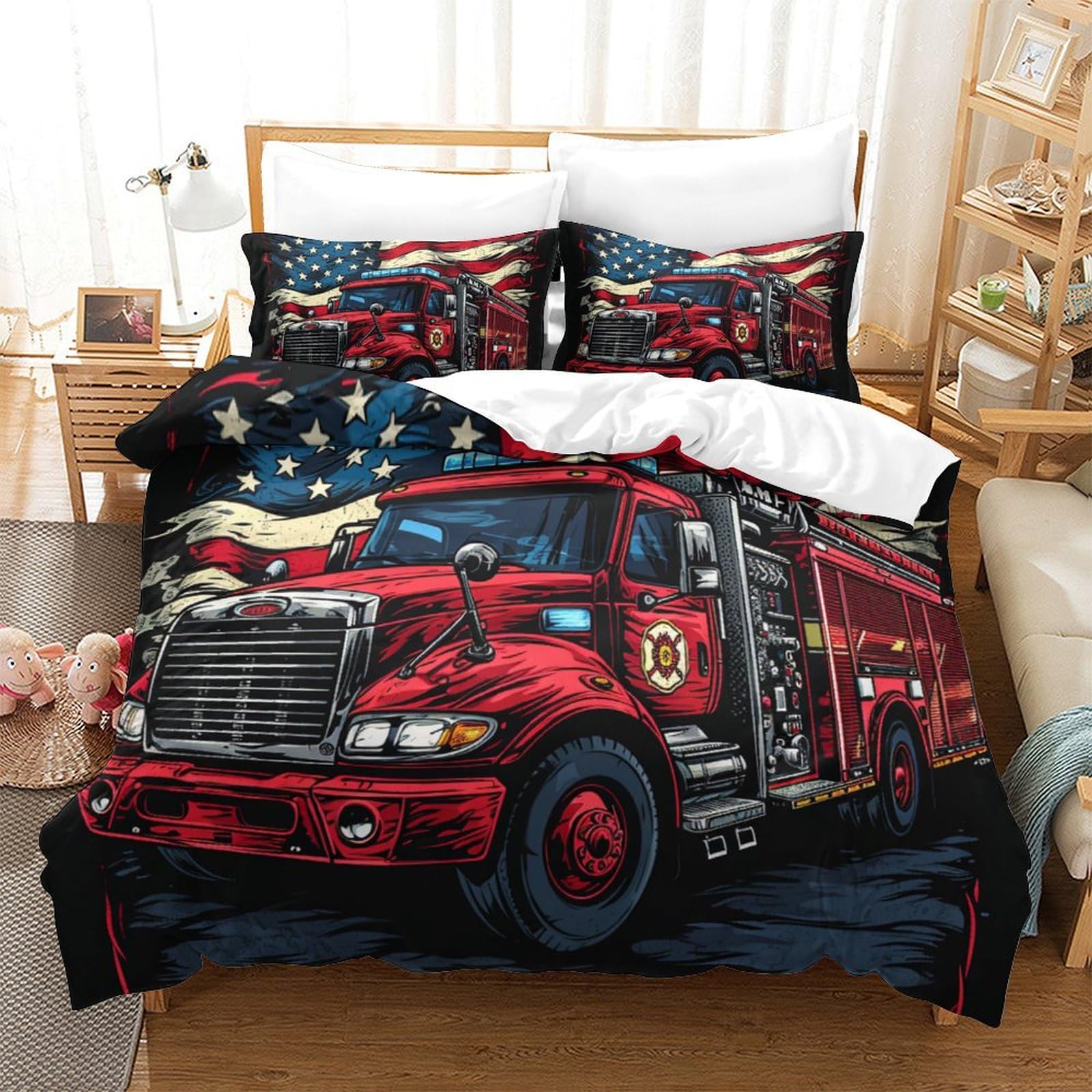 Housse de couette camion imprimé 3D parure de lit microfibre respirante 260x220
