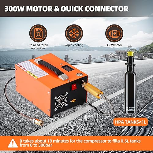 Miniatura 2 de Compresor de aire PCP, 4500 psi30 Mpa, alimentado por 110 V CA  12 V CC, parada manual, sin aceitesin agua, ventilador de refrigeración integrado,