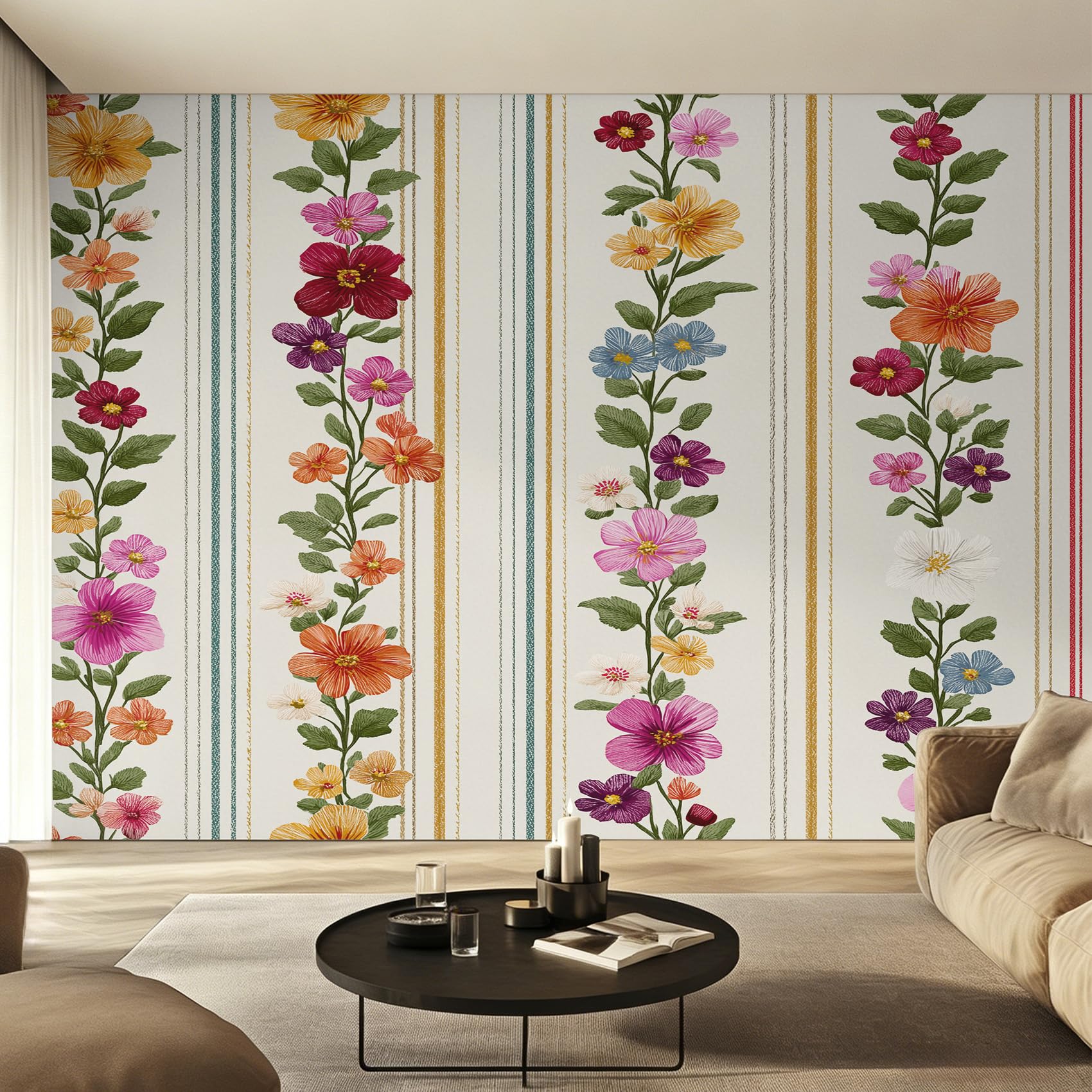 Papier peint panoramique floral sauvage 200x140cm intissé pour décoration de salon et chambre I-2