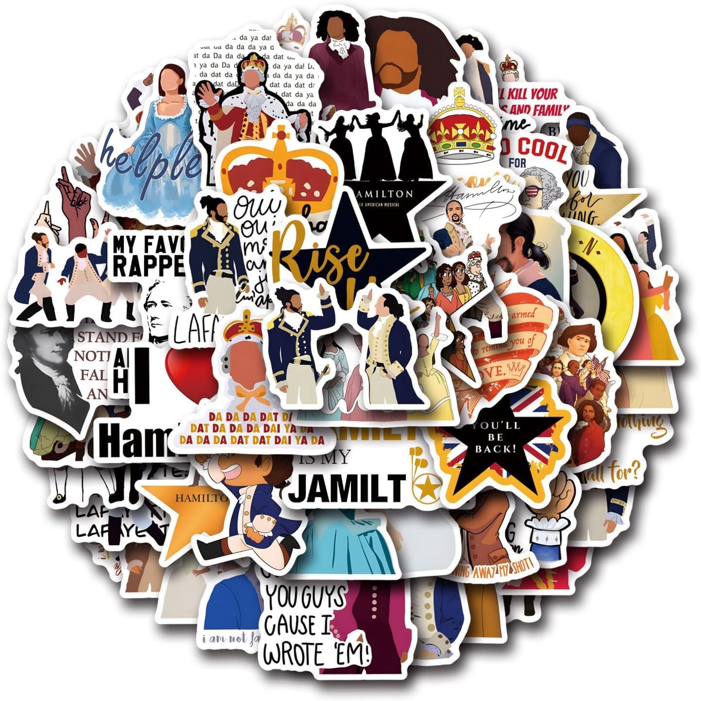 Ceegeww Multicolored 55 Pcs Hamilton Musical Stickers, Hamilton Stickers, Hamiltonmusical Gifts, Musical Theatre Sticker, Vintage Waterproof Vinyl Sticker For Water Bottles, Laptops, Phone, Scrapbooks, Luggage