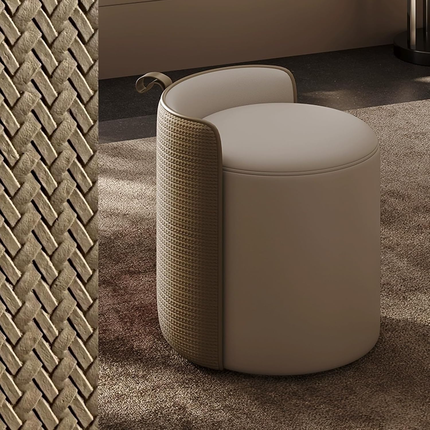 Round Ottoman, Small Ottomans, Rotating Makeup Stool, Soft Cushion Low Stool, Modern Footstool for Bedroom, Living Room, Dormitory, Small Space(E Rotating Style)