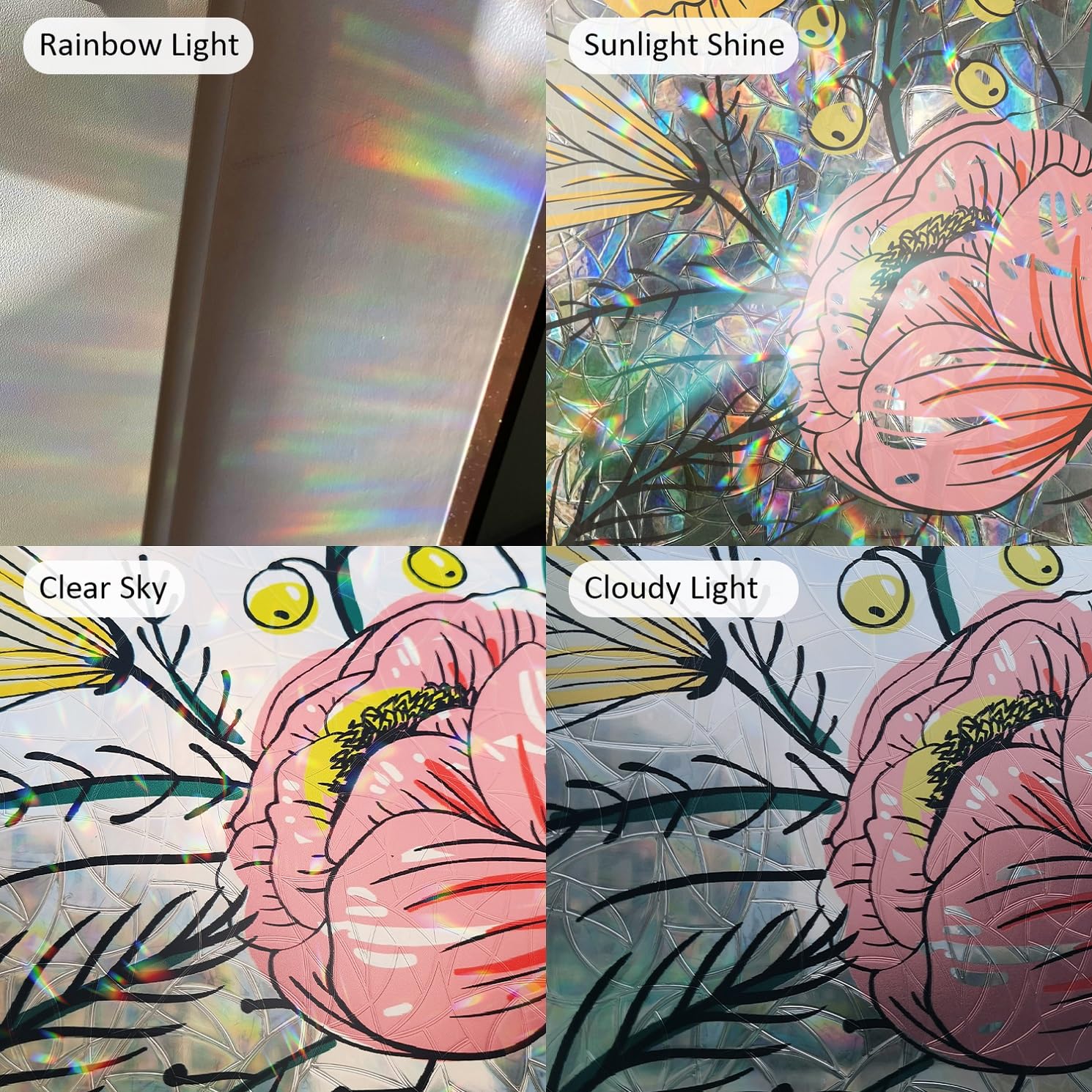 Chicskin Watercolor Floral Rainbow Window Film Privacy, Double-Sided Decorative Rainbow Window Cling Flowers for Glass Window Door, Summmer Suncatcher Film Butterflies 16.92