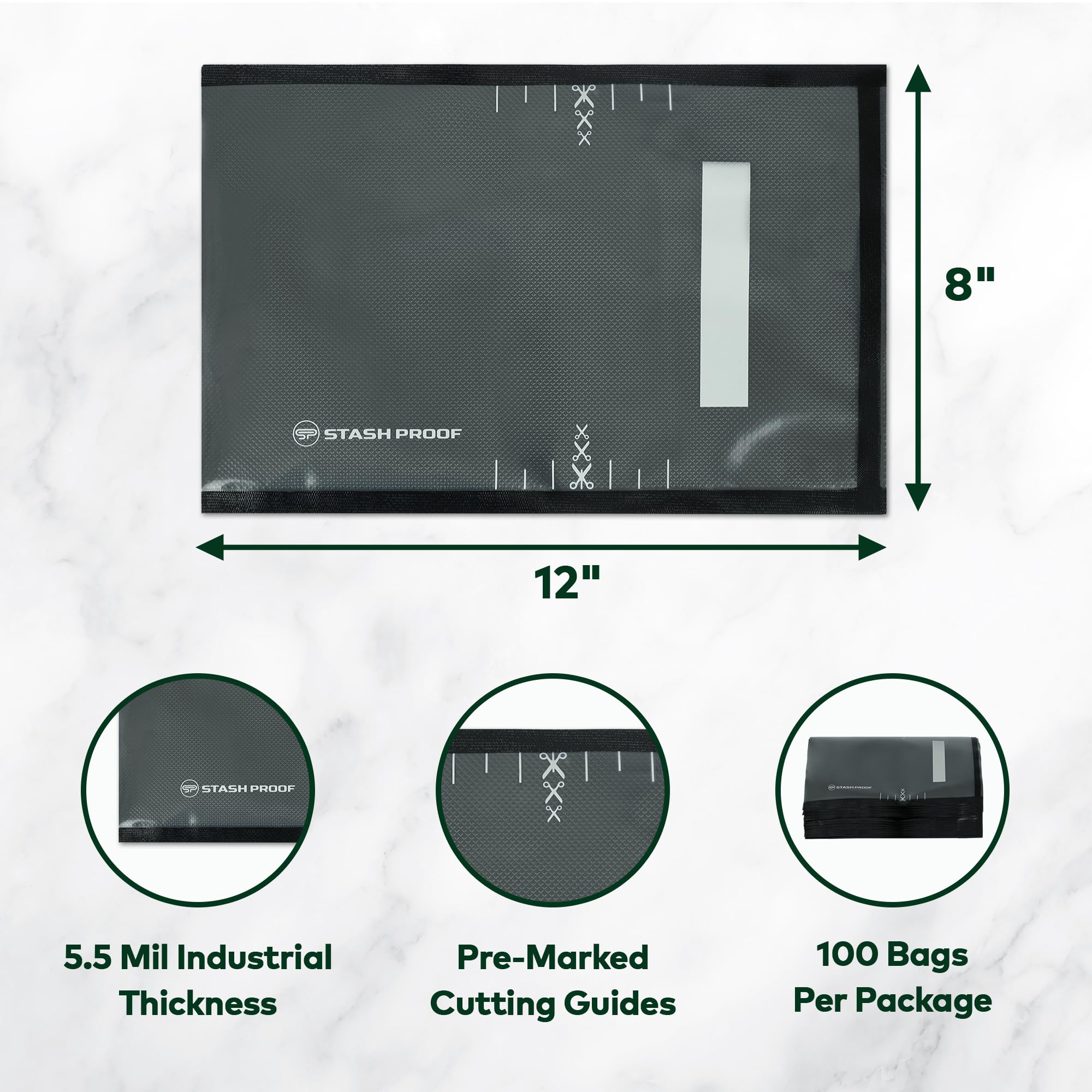Bolsas de sellado al vacío de 8 x 12 pulgadas (100 unidades) 5.5 mil (negro y transparente), sin BPA, de grado comercial, ahorro de alimentos para almacenamiento, al vacío y bolsa