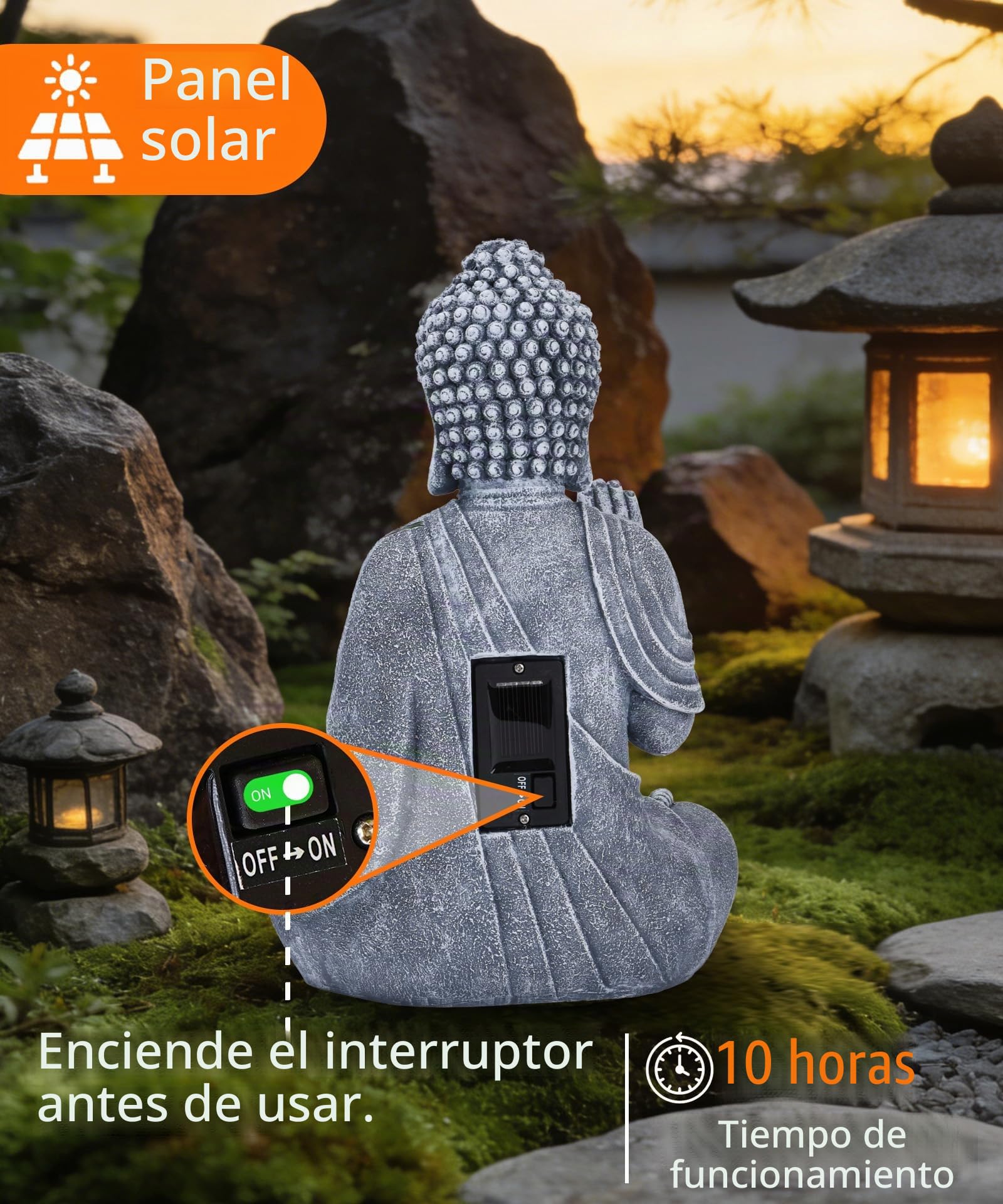 Yeomoo Figura de Buda con Solar LED Lotus para Jardín - Decoración Resistente al Clima para Meditación, Figuras de Jardín para Zen, Sala de Estar, Feng Shui, Regalo Espiritual para Mujeres, Mamá