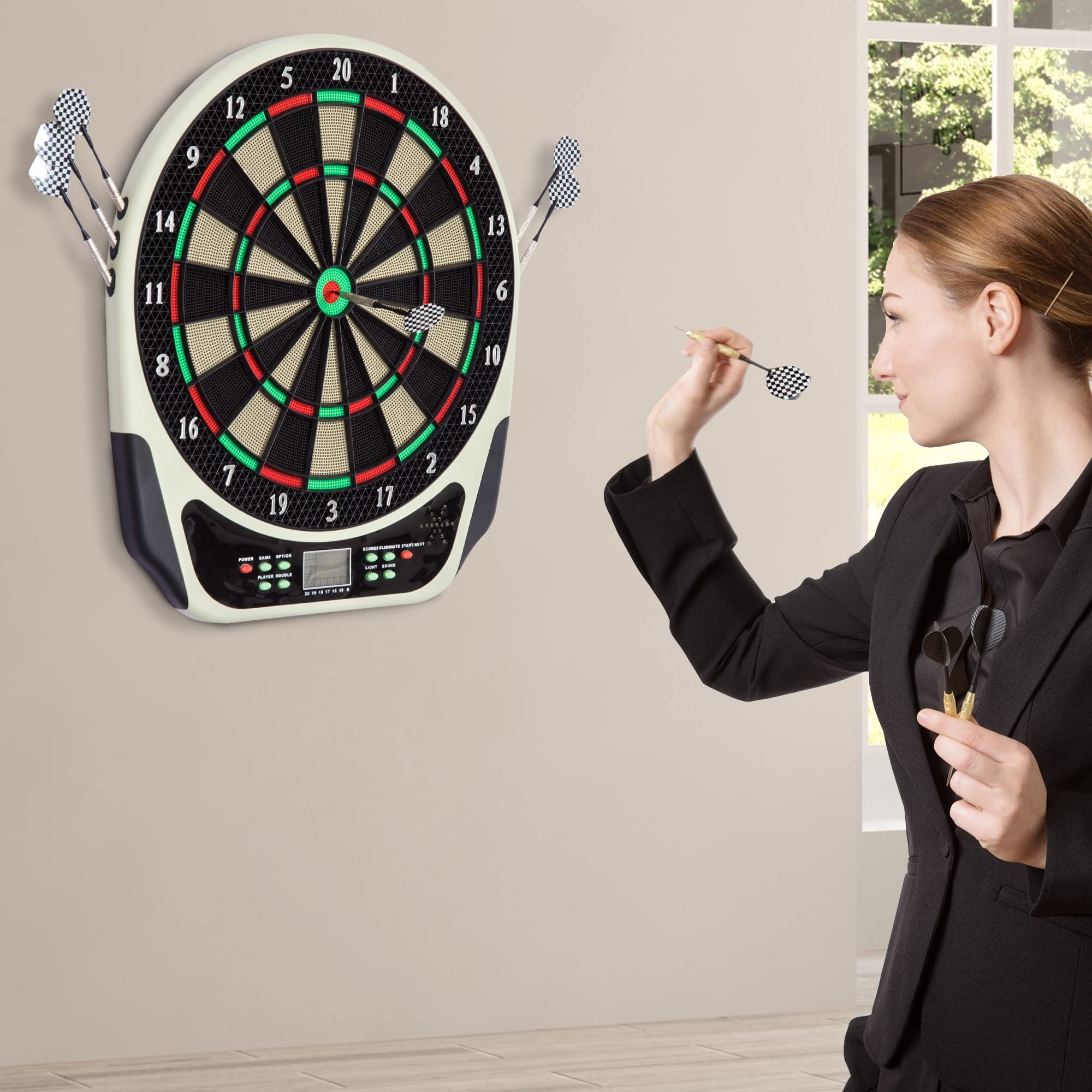 HOMCOM Bersaglio Freccette Elettronico in Plastica con 6 Freccette, Effetti Sonori e Visivi, 44 x 50 x 3.2cm, Nero