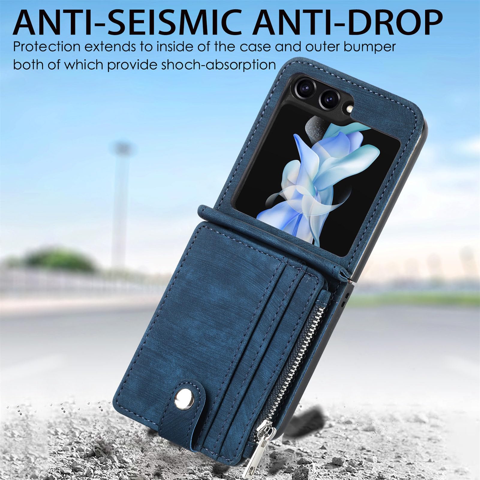 Custodia per Samsung Galaxy Z Flip 5 con Porta Carte di Credito Staccabile, Custodia a Portafoglio con Cerniera in Pelle PU Antiurto Protezione Durevole Cover per Samsung Galaxy Z Flip 5 5G 2023