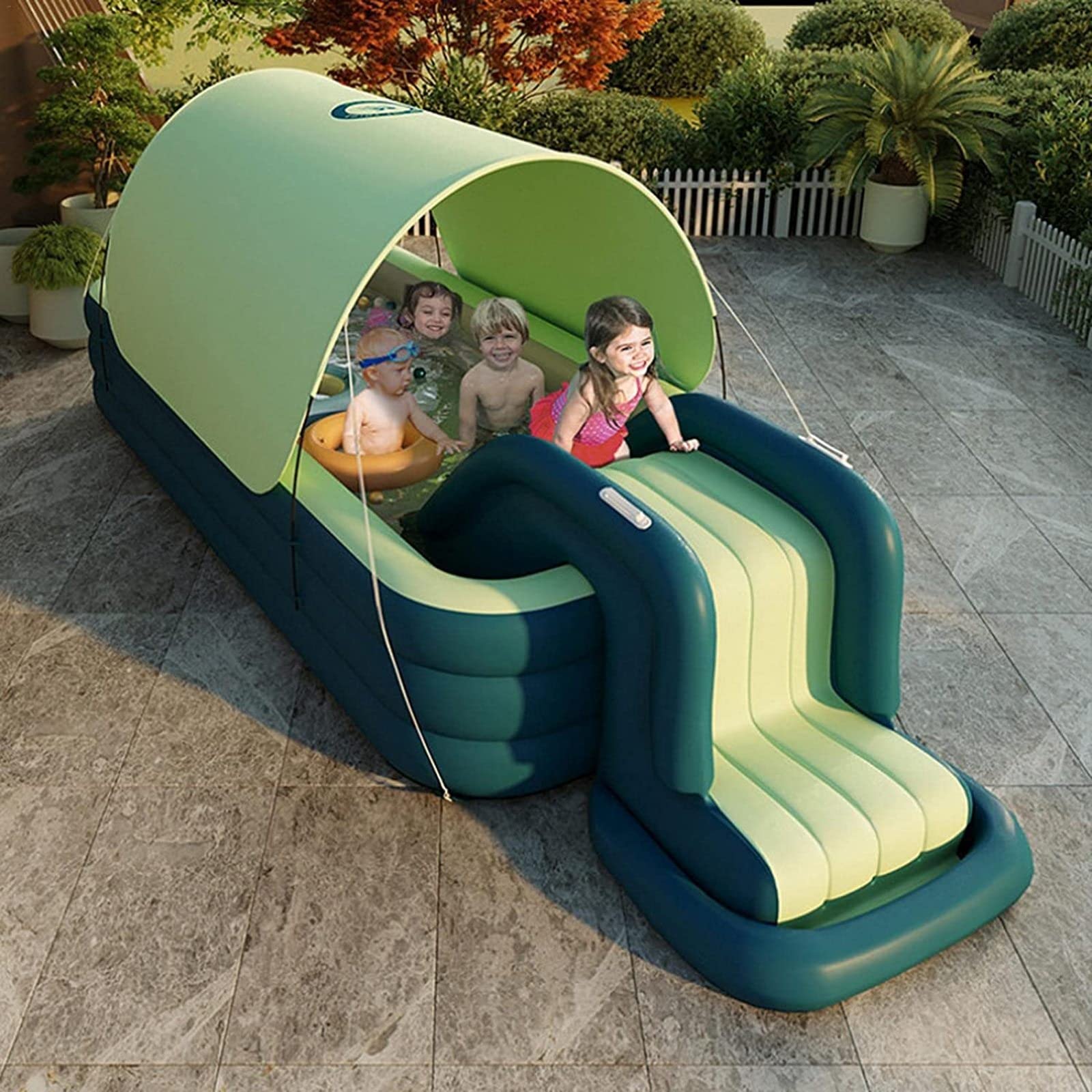 Juegos Hinchable Tobogán Fiesta Agua Verano Juguetes Piscina para Bebés Extra Grandes para Interiores y Exteriores Niños Niñas A Partir 3 Años,Green-3M