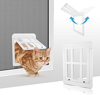 NAMSAN Cat flap, fly screen, automatic closure, dog flap, fly screen, balcony door with cat flap, pet flap, white product image