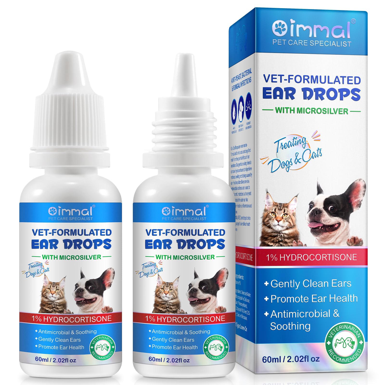 Dog Cat Ear Infection Treatment Drops Pets Ear Cleaning Drops with 1 Hydrocortisone for Dog Cats Yeast Infection