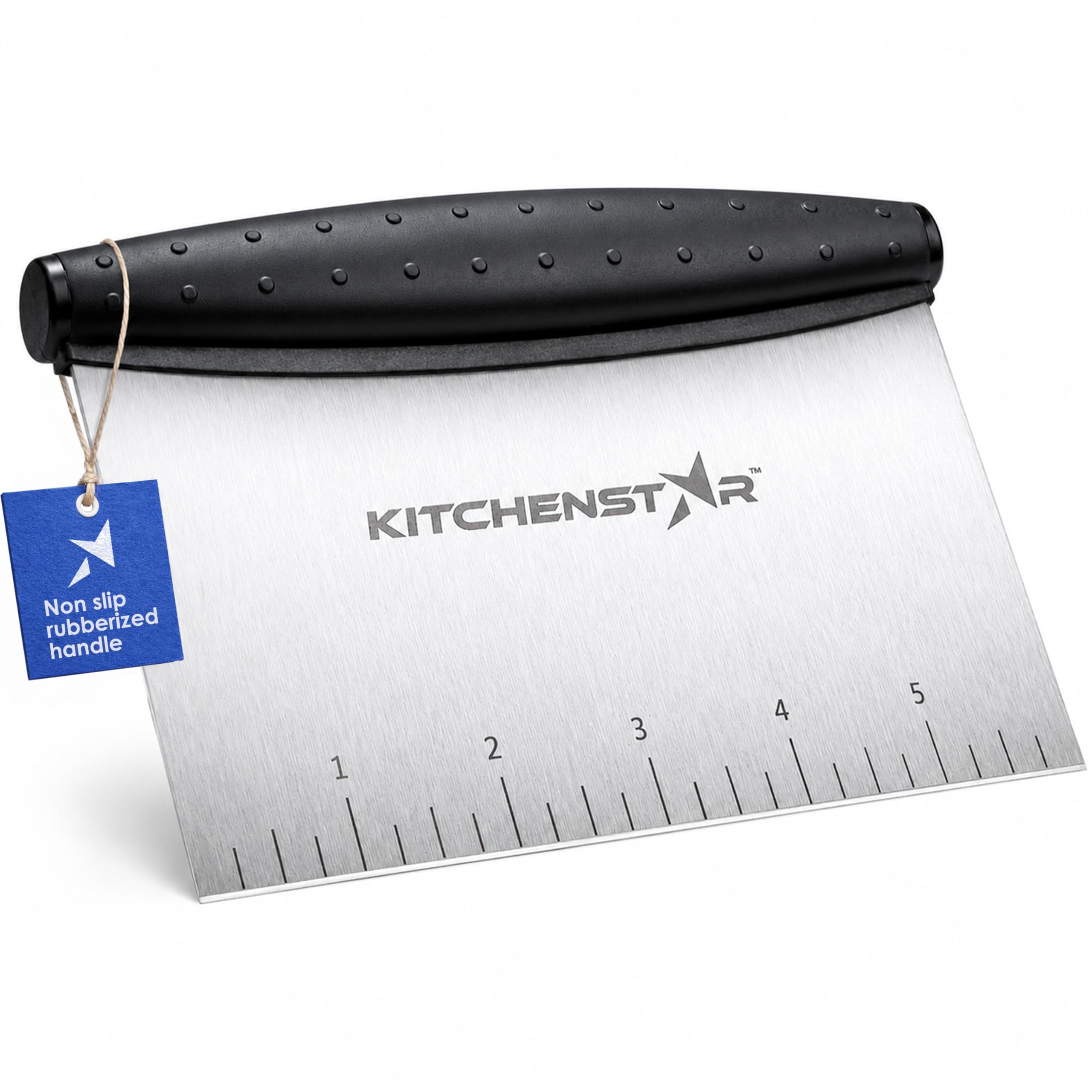 KitchenStar Dough Scraper 6-inch, Stainless Steel Bench Scraper with Measurement Markings & Non-Slip Handle, Pastry Cutter for Bread, Pizza & Vegetables, Dishwasher Safe