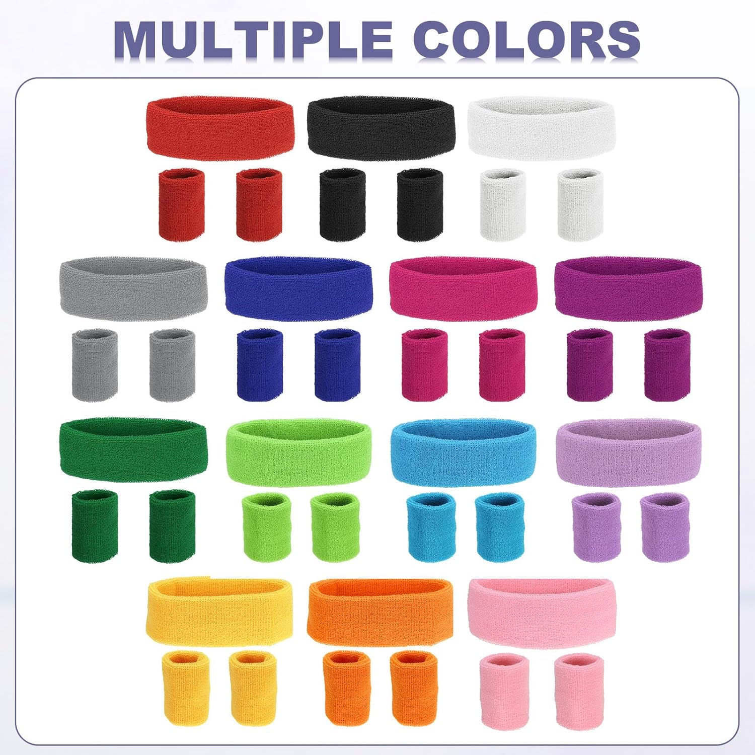 MECCANIXITY Sweat Band Set Sports Terry Cloth Headband Wristband Set Moisture Wicking Sweat Absorbing Head Band for Women Men Workout Exercise Basketball - Image 5