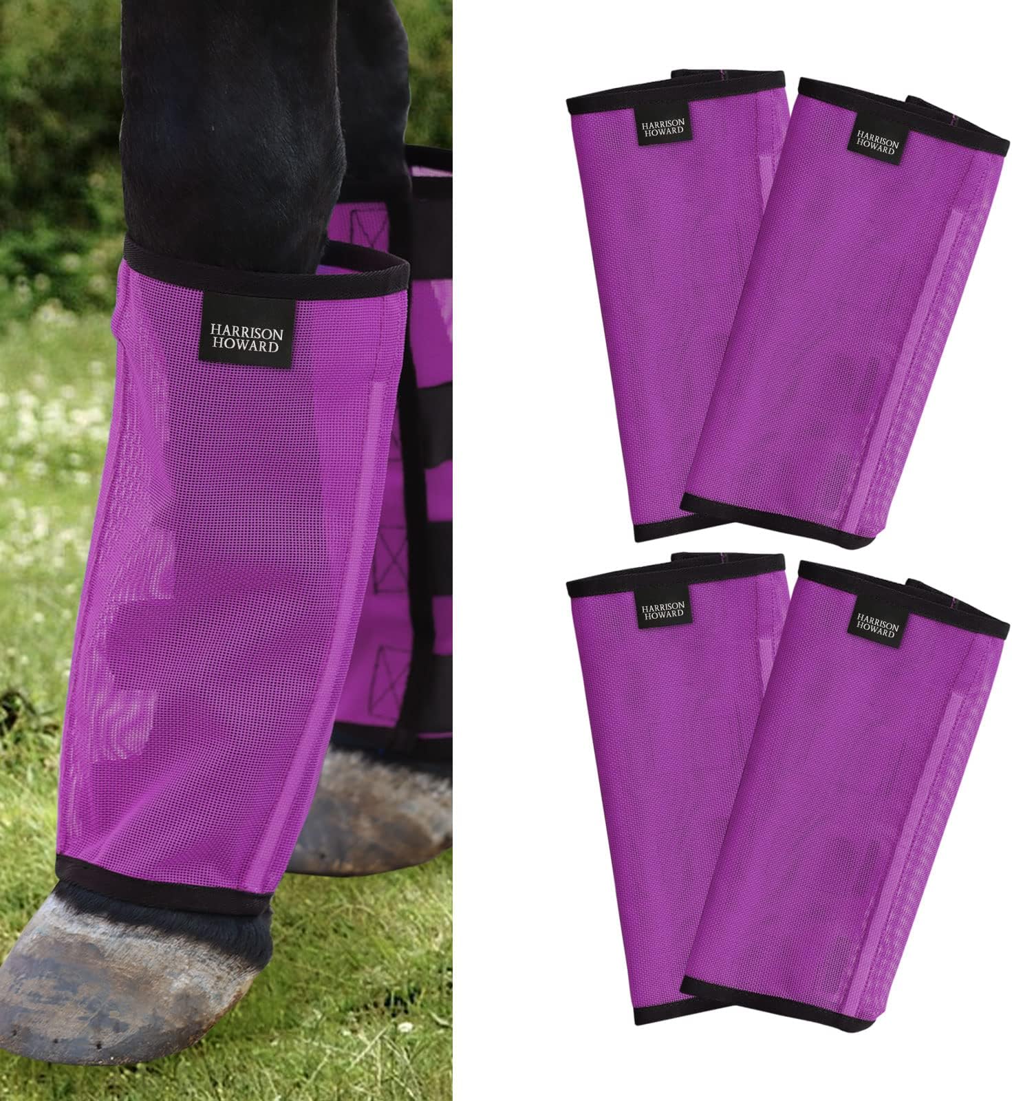 Loose Fitting Fly Boots UV-Protective Extra Tough Mesh Ventilated Four Fasteners Stay-on Design Protect Horse Legs & Stomp-Reducing Set of 4 Purple Medium