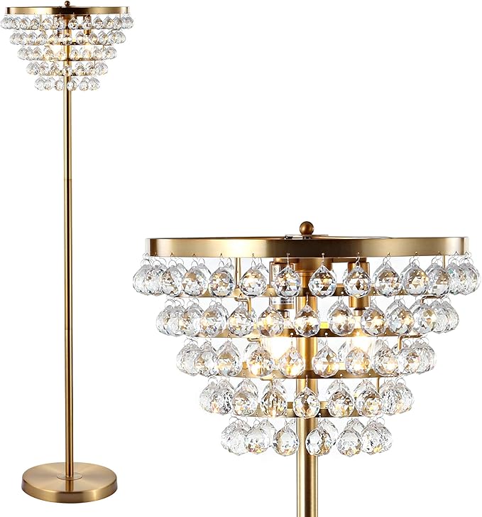 JONATHAN Y JONATHAN Y JYL9005B Moderne led-vloerlamp van kristal/metaal, 3 lampen, 152 cm, messing, goud/transparant