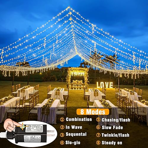 Miniatura 5 de Guirnalda de 300 luces LED para interiores y exteriores, luces de Navidad extra largas de 99 pies, cable transparente impermeable, 8 modos de
