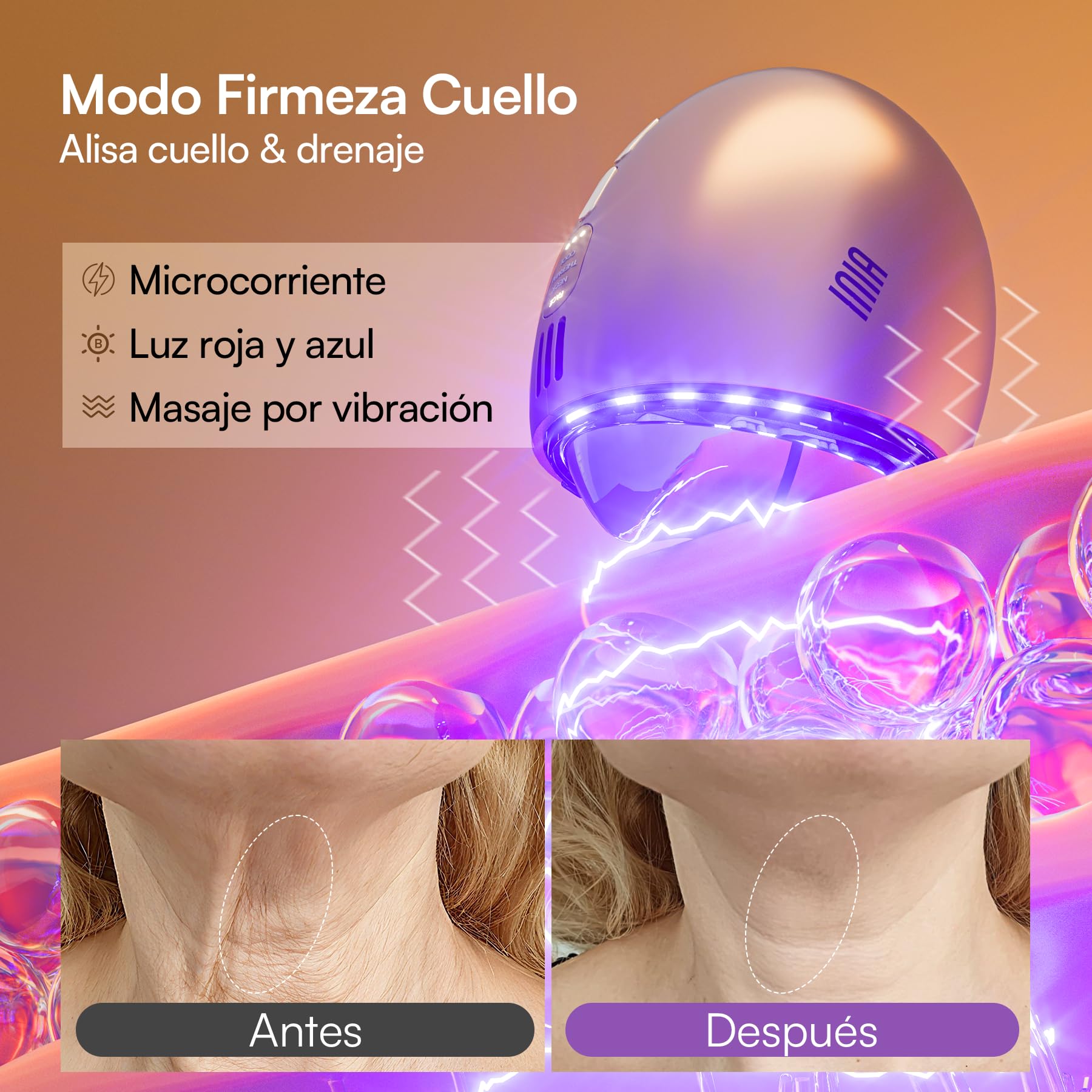 INIA Masajeador facial 7 en 1 Gua Sha para cara y cuello, con terapia de luz roja, modo de calor y crioterapia para purificar y tonificar