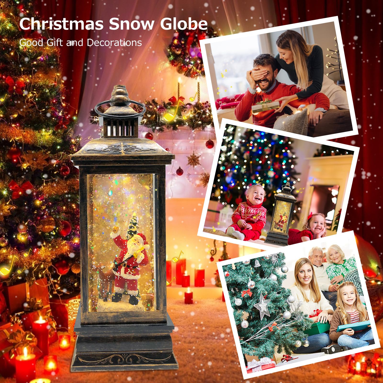 Marsyu Weihnachts Schneekugel Laterne, musikalisch beleuchtet mit Timer, rotierende Weihnachtsmann Wasserlaterne, glitzernde Weihnachtsdekoration, Geschenk