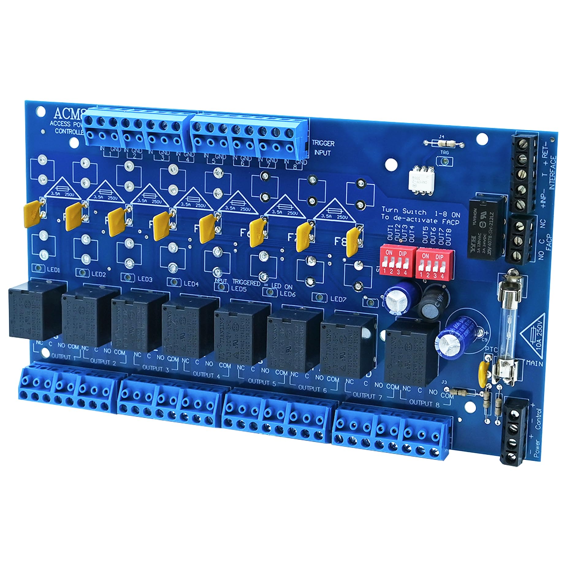 Moduł sterownika mocy ACM8CB, ulepszony kanał, kompatybilny ze specyfikacjami Altronix ACM8CB, do systemów bezpieczeństwa i kontroli dostępu