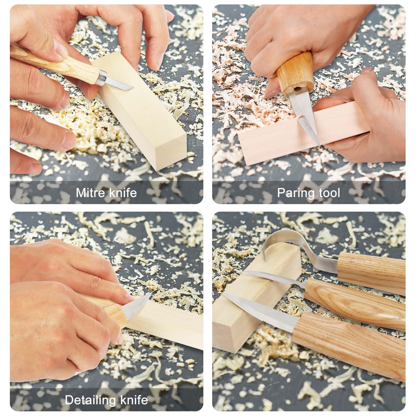 30PCS Strumenti Per Intaglio Legno, Kit Intaglio Professionale, Blocchi di Legno 10 Pezzi, Guanti Resistenti al Taglio, per Principianti e Scultori