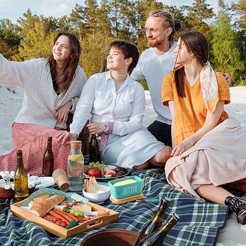 Miniatura 2 de Hasense Mantequillera de porcelana con tapa para encimera, plato grande de cerámica con cuchillo, recipiente hermético para mantequilla con tapa,