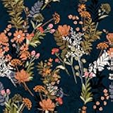VEELIKE Midnight Blue Meadow Floral Peel and Stick Wallpaper Wildflowers Floral Wallpaper 17.7x118'' Dark Blue Contact Paper for Cabinets Shelves Drawers Removable Wall Paper for Bedroom Bathroom Wall