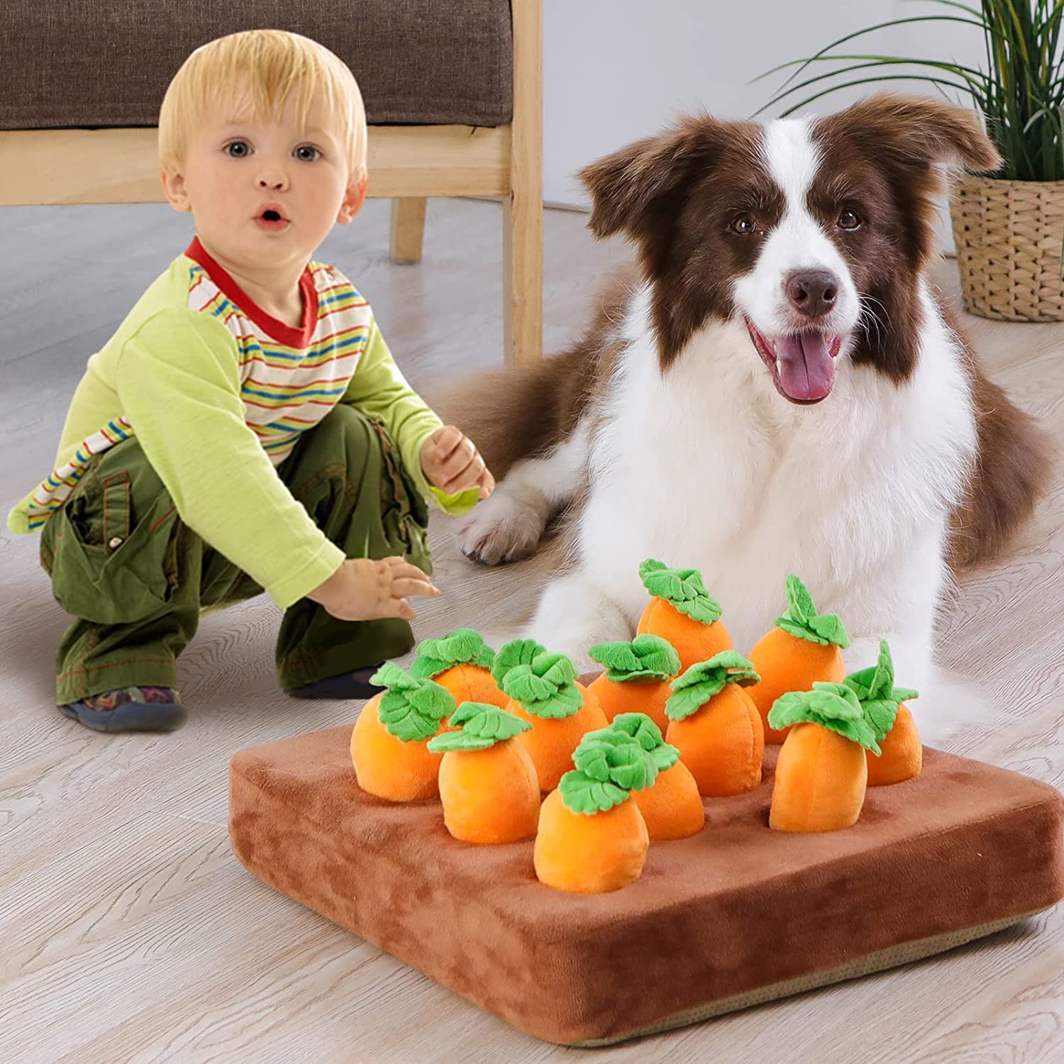 ANTIOCH Giocattoli Interattivi per Cani, Carota per Cani, Giocattoli Puzzle Peluche 2 in 1, Giochi Alimentazione per Naso per Alleviare lo Stress degli Animali Domestici