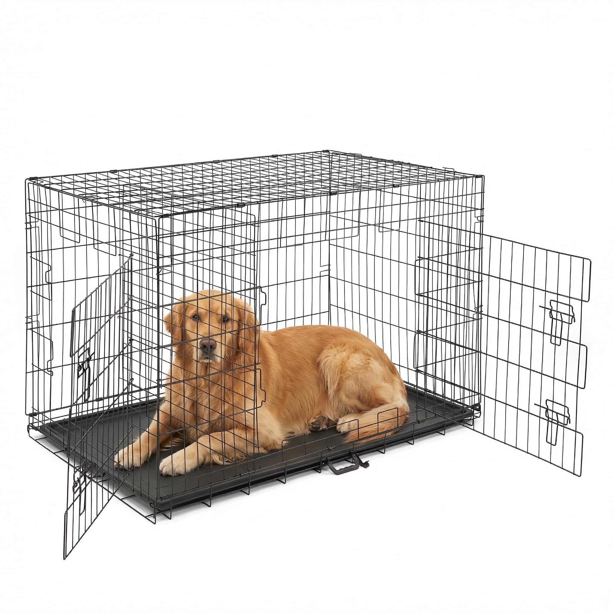 LEADZM Cage pour Chien - Cage Chien Pliable avec 2 Portes, Matériau métallique, Plateau Amovible (XXL 121 x 74 x 81 cm)