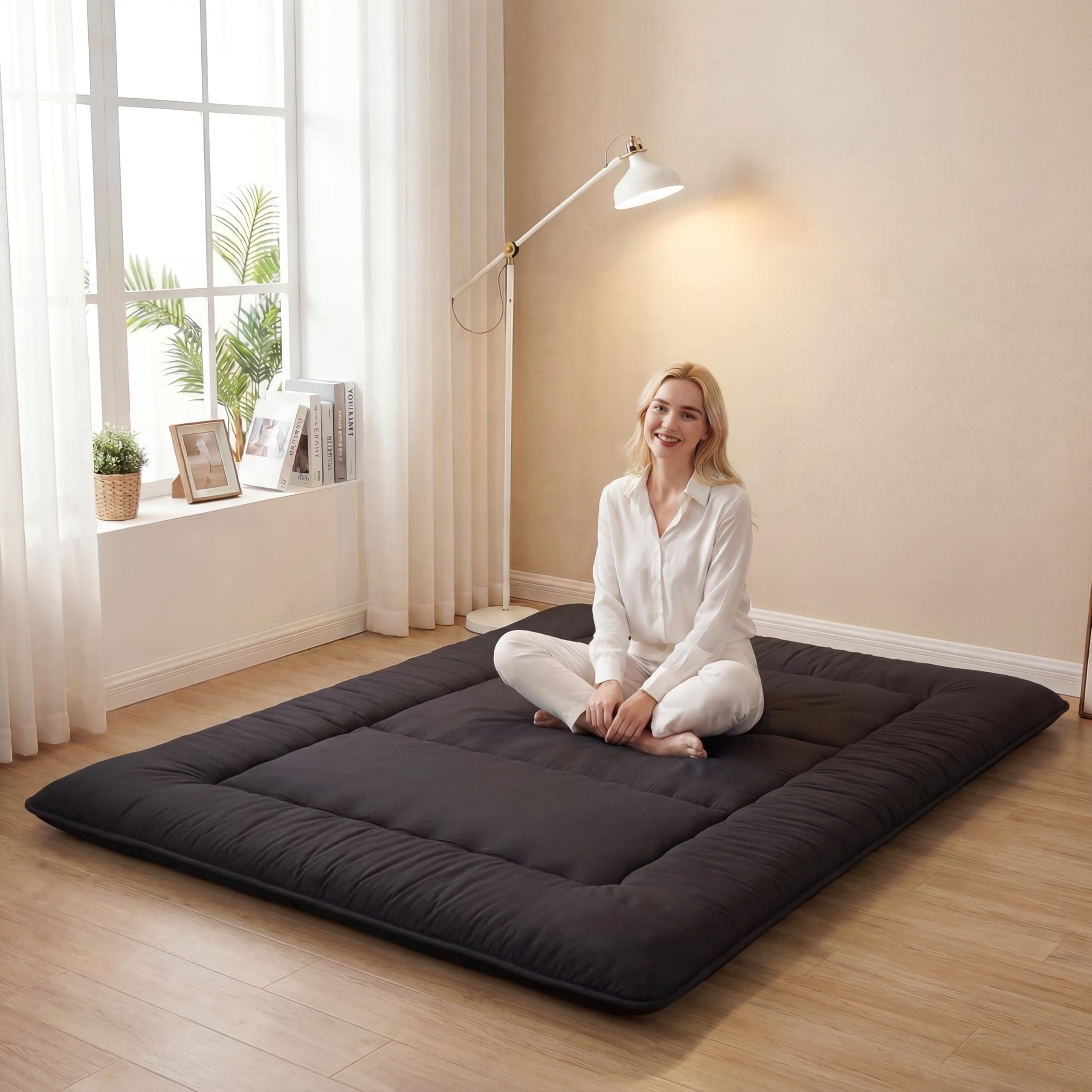 Photo 1 of XICIKIN 2.5" Japanese Floor Mattress, Foldable Floor Mattress with Washable Cover Japanese Futon for Camping, Guest (Black, Twin)