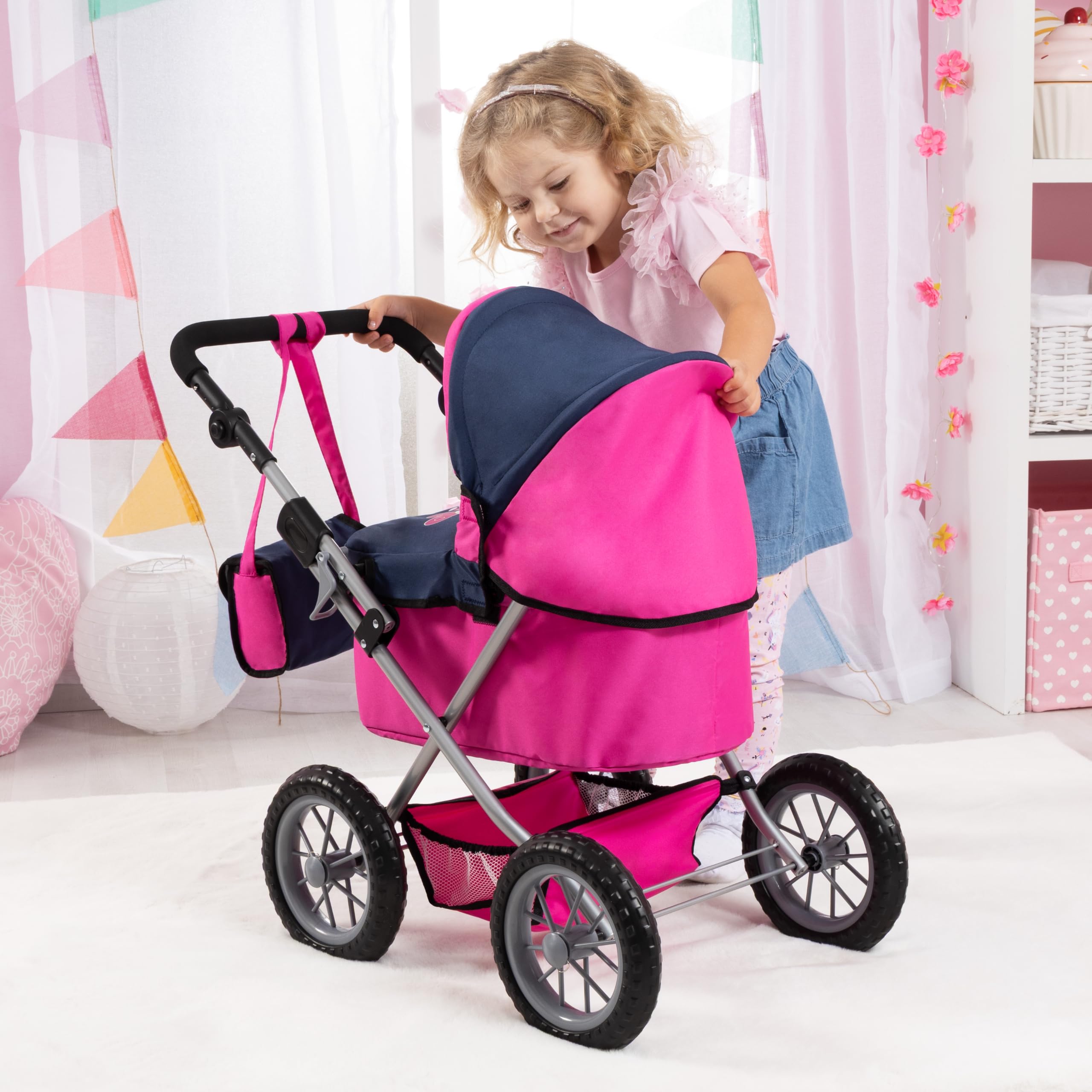 Bayer Cochecito de muñecas, carro, carrito muñeco, con bolsa, alto, color rosa y azul (13013AA) | rosa, azul