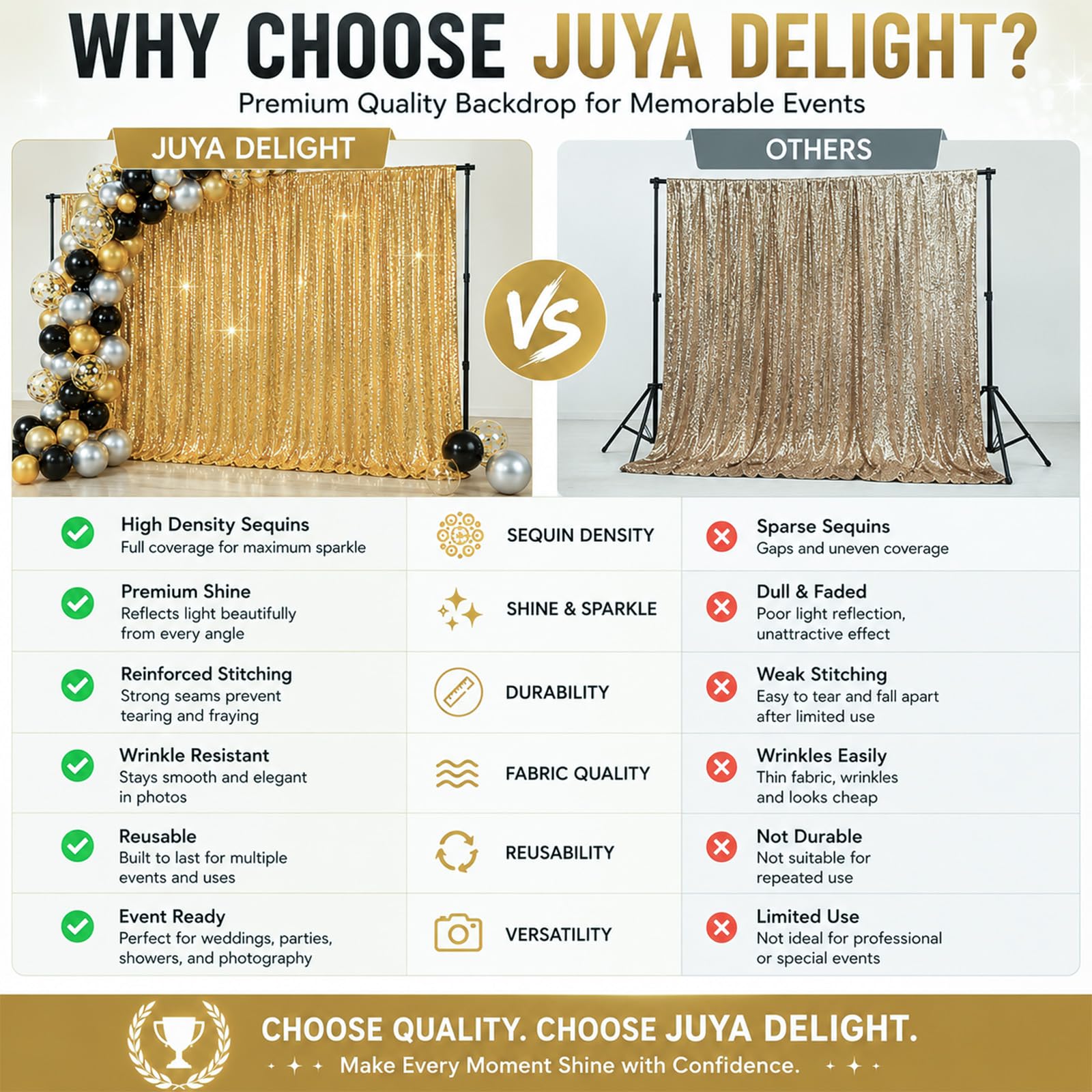 Juya Delight 1,8 m x 2,4 m nowa złota cekinowa zasłona tło na imprezę fotografię ślubną