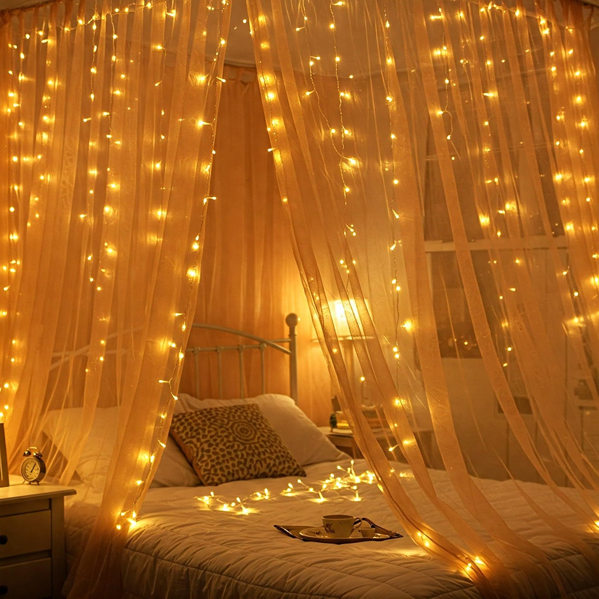 Special You Canopy Tent for Decoration Bedroom, Bed Curtains, Unstiched Peach Net Cloth for Decorations 5Mtr with Light, Room Decor Aesthetic Decorations Items, Bed Canopy for Bedroom - Image 5 thumbnail