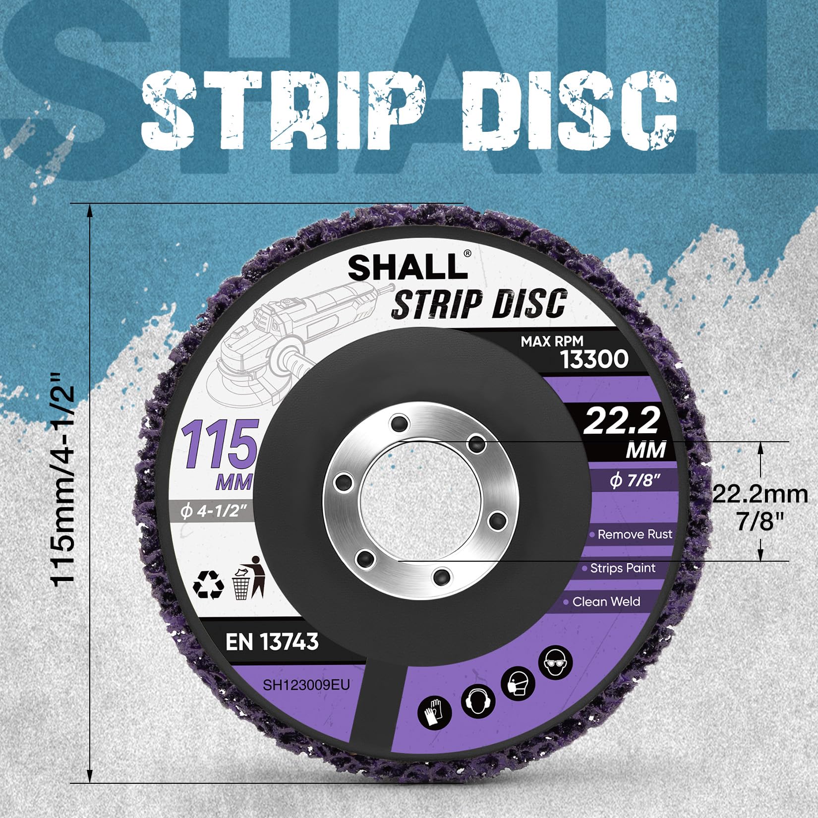 SHALL Set di 6 dischi abrasivi, 115 mm (4,5 pollici), per smerigliatrici angolari con diametro interno di 22,2 mm (7/8"), dischi abrasivi grossolani