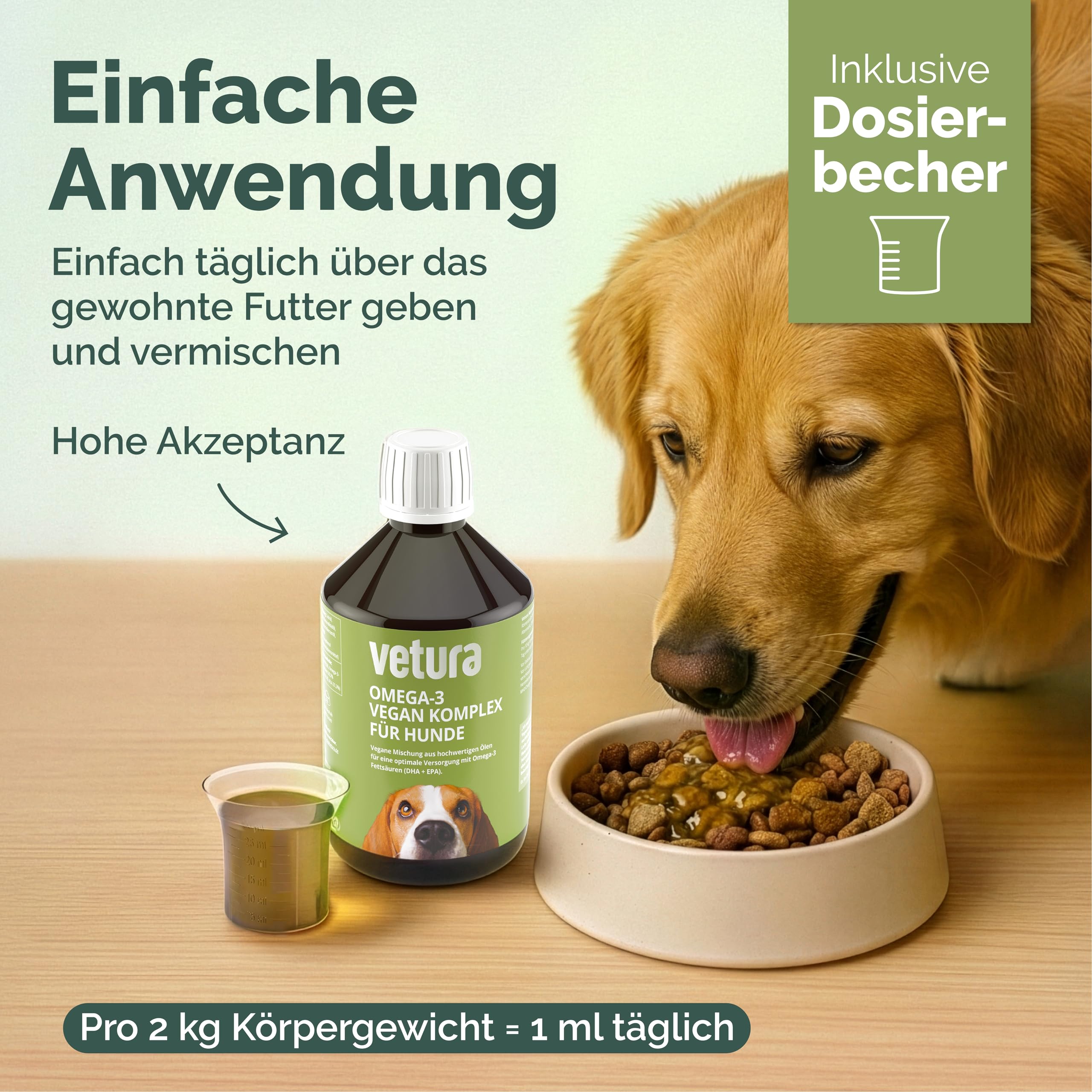Omega-3 Öl Hund 100% vegan 2x500ml - Algenöl & DHA für Haut & Fell | Über 30 % Omega-3 (DHA & ALA) für eine ausgeglichene Nährstoffzufuhr im täglichen Futterplan, ideal zur BARF-Fütterung.