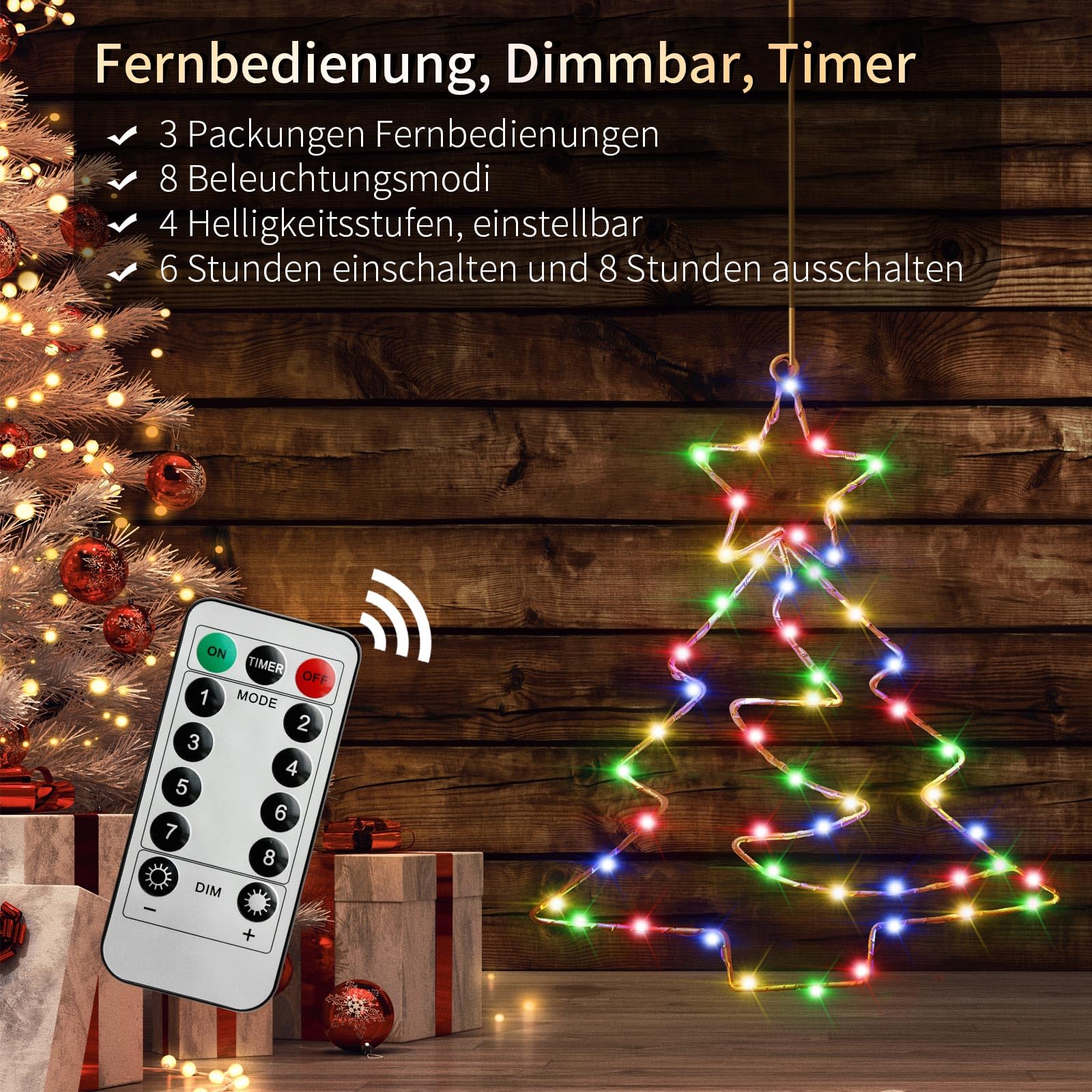 Luces navideñas para Ventana, 3pcs Decoración navideña para Ventana LED Luces navideñas batería iluminación navideña para Ventana con Timer 8 Modos de luz, Luces Navidad Interior