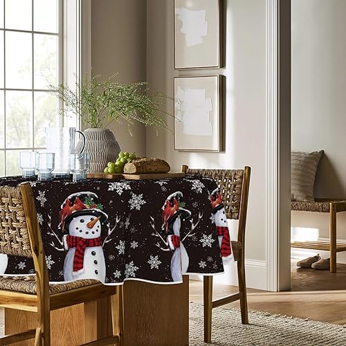Miniatura 9 de Horaldaily Mantel de Navidad de 60 x 104 pulgadas, mantel lavable rojo muñeco de nieve para decoración de fiesta, picnic y cena