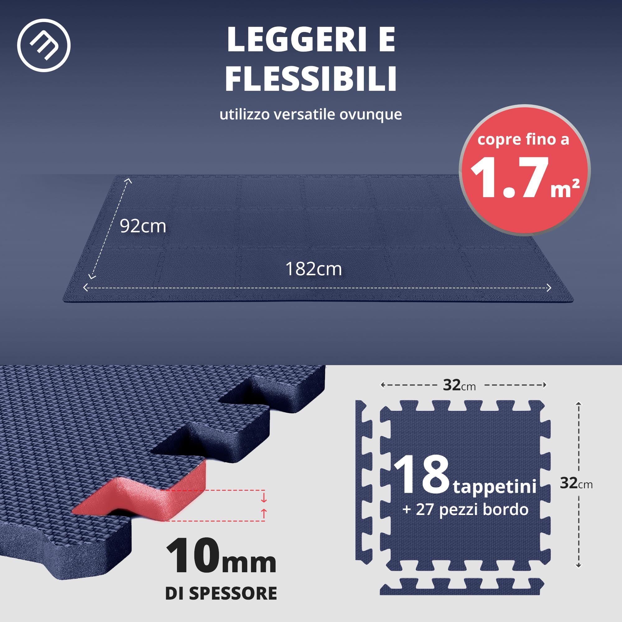 Tappeto Palestra Tappetino Fitness da Ginnastica a Puzzle - Pavimento Protettivo Incastro Tatami Gomma Allenamento Protezione Sport| Materassino Gommato Mattonella Pavimentazione per Home Gym Manubri