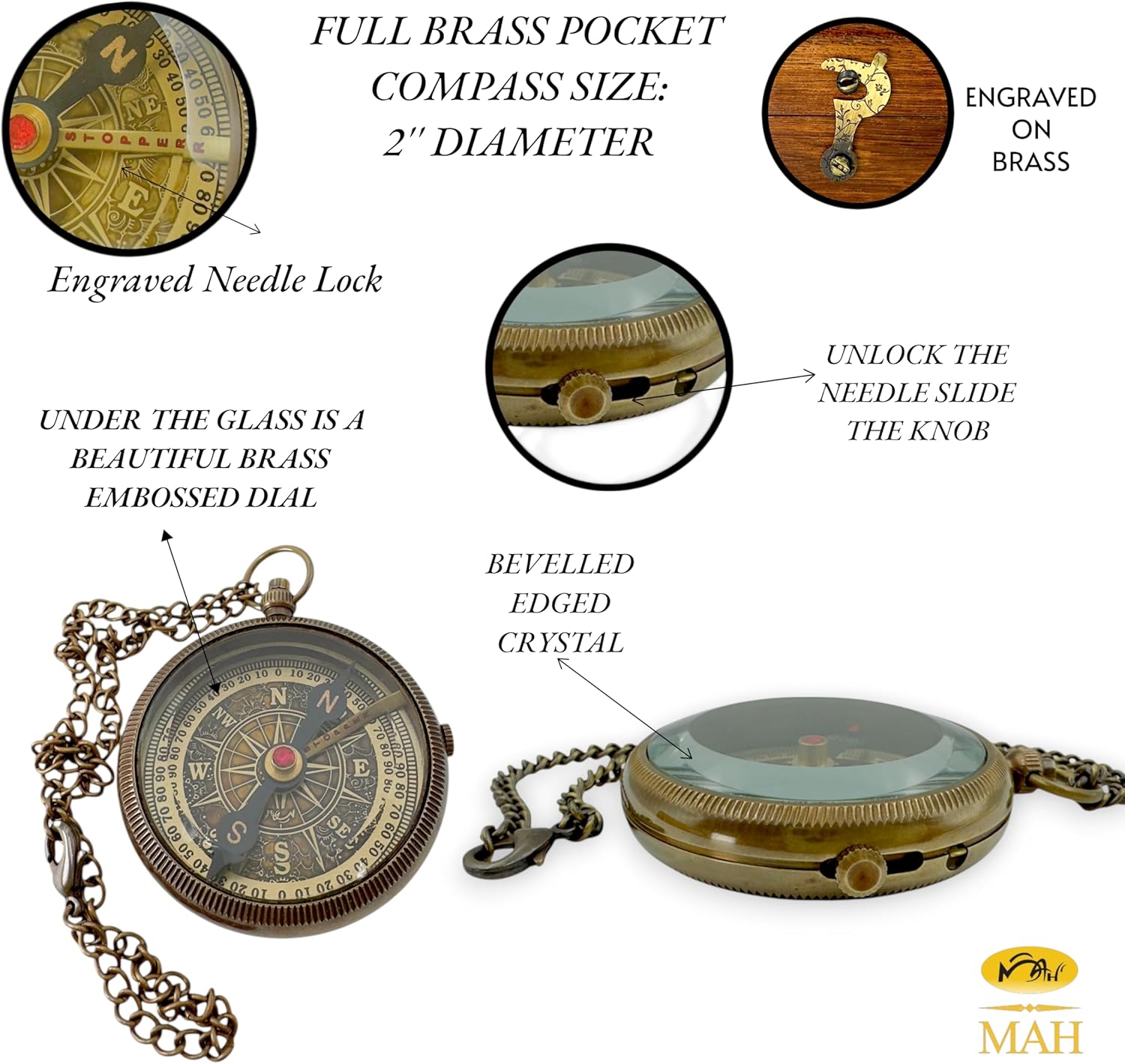 Brass Compass with “Second Star to the Right” Embossed Dial – Inspirational Pocket Compass Gift for Son, Daughter, or Friend | Motivational Keepsake for Graduation, Birthday, Christmas, or Travel gift