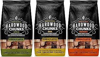 Fire & Flavor Premium All Natural Wood Chunk Bundle for Smokers - Wood Chunks for Smoking - Smoker Wood Chunks - Smoker Accessories Gifts for Men and Women - Oak, Apple, Hickory