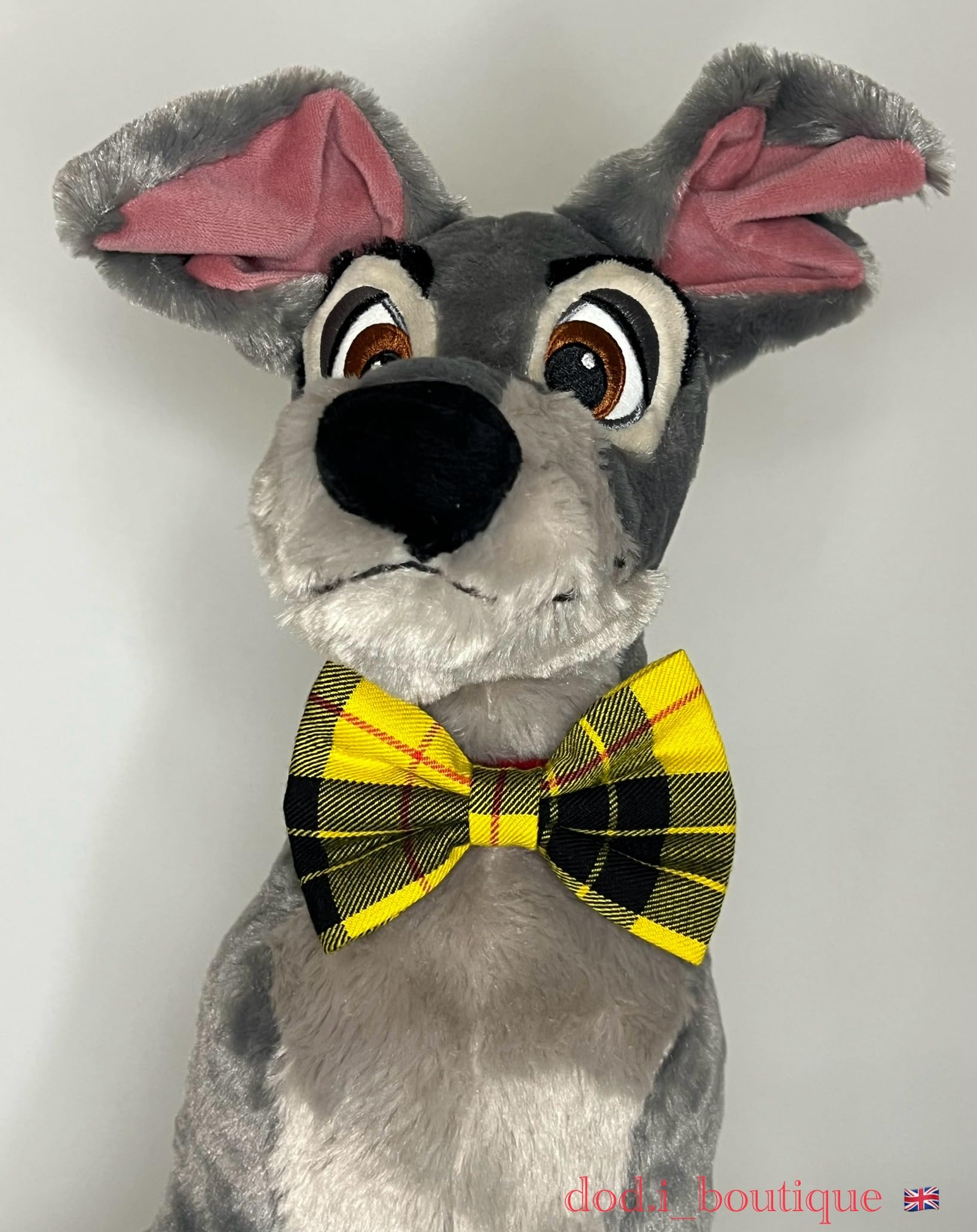 New Dogs Bow Tie Tartan woven Elastic Band attach COLLAR ACCESSORY Handmade UK (Medium Tartan Yellow woven) - Image 2