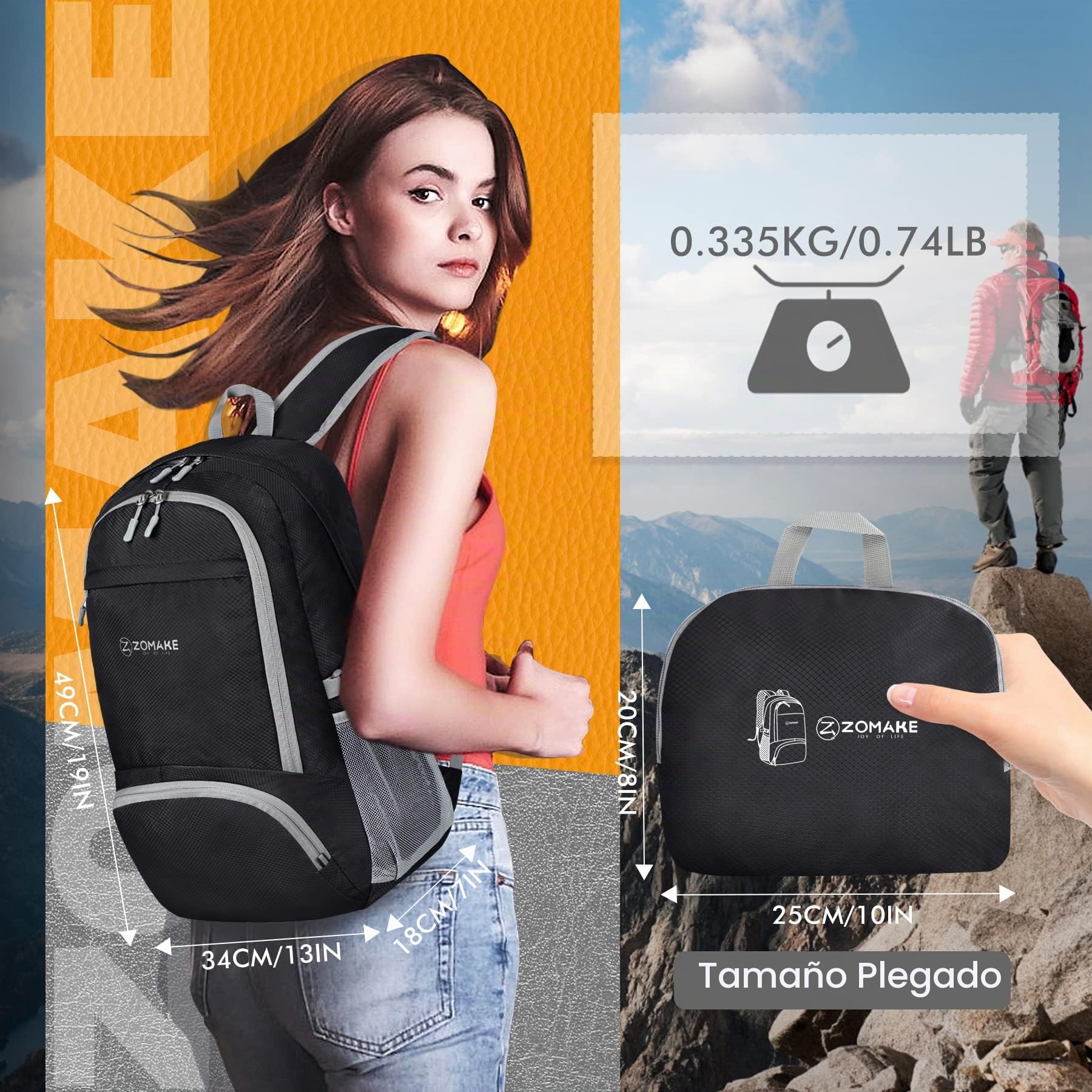 ZOMAKE Mochila Plegable Senderismo 30L Impermeable Hombre Mujer Viaje Trekking