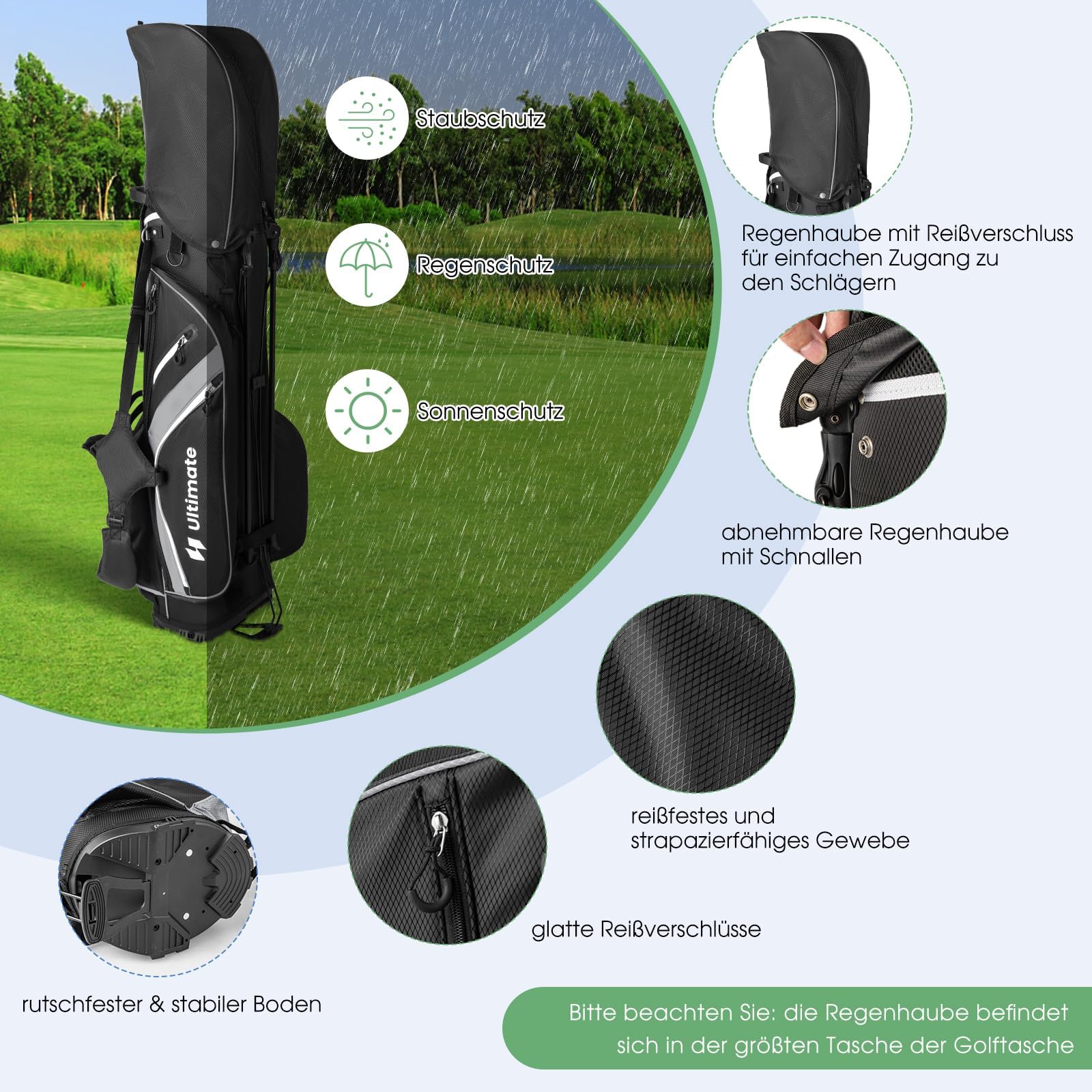 GYMAX Bolsa para Palos de Golf con Divisores de 14 Vías y 6 Bolsillos, Liviana con Soporte, Bolsa Refrigeradora, Correa Doble, Capota para Lluvia, Soporte para Paraguas y Asas de Transporte