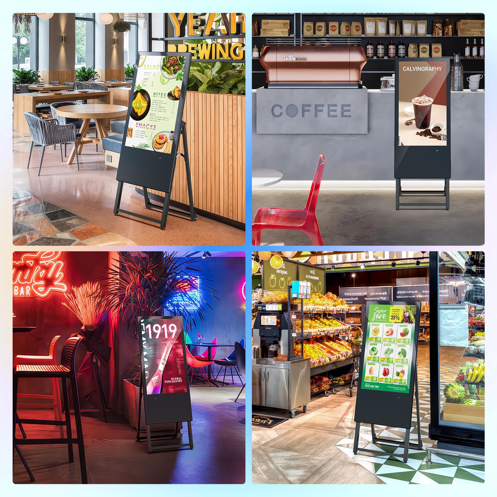 MWE 32 Zoll Innenbereich Digitaler Kundenstopper, LCD Werbedisplay Digital mit Rollen, Tragbarer Digital Signage, Geeignet für Einkaufszentren, Restaurants, Hotels, Produktpräsentationen